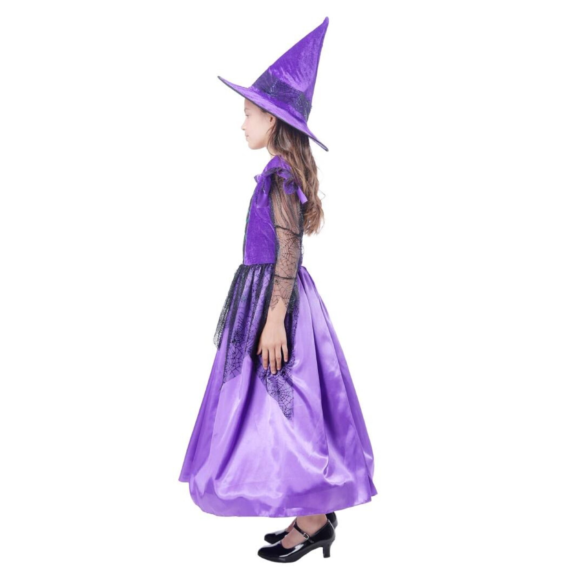 Disfraz de Bruja Vestido con Sombrero Lila para niñas Talla 3 a 12 Años - 7