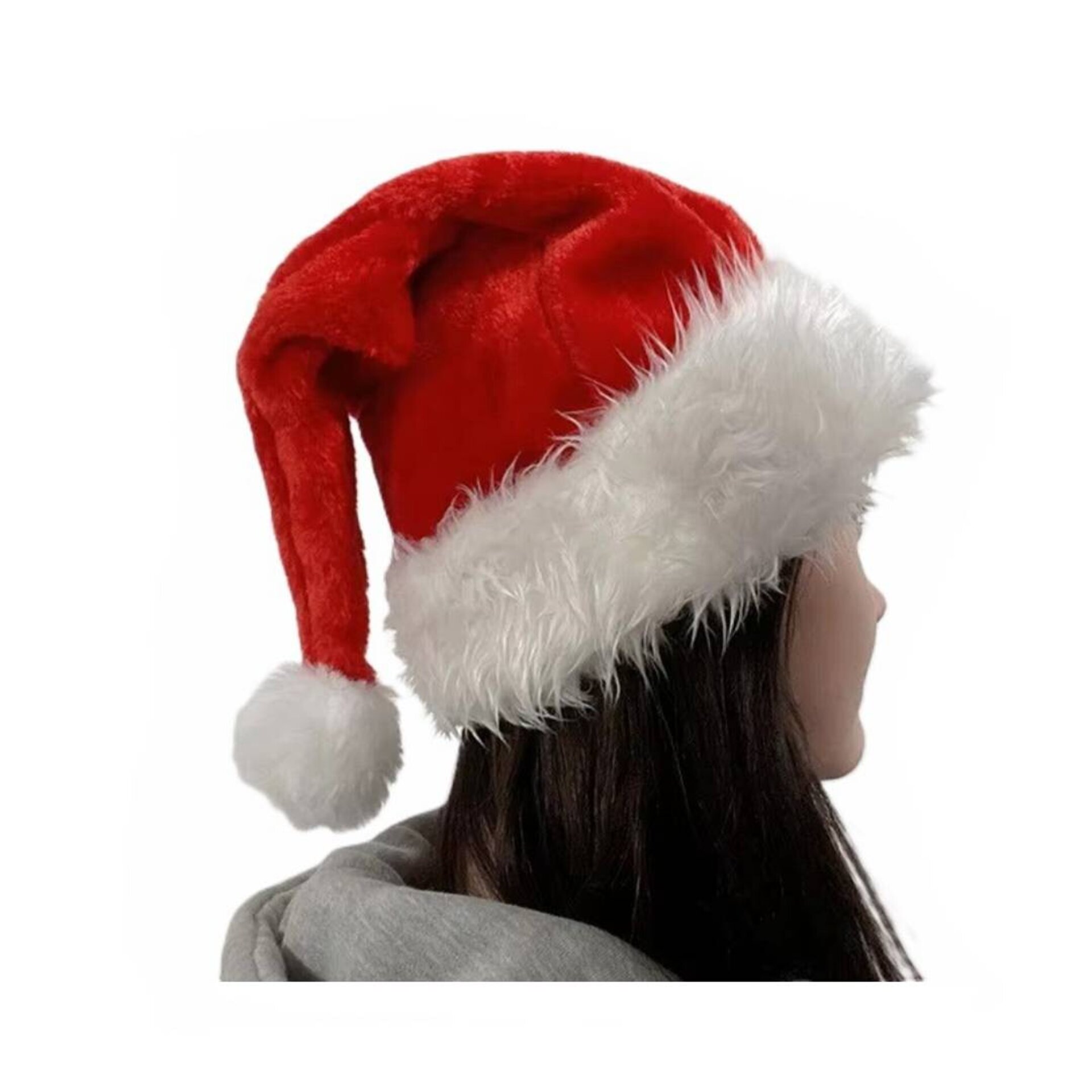 Gorro de Papá Noel Clásico de Peluche - Accesorio Navideño Suave y Festivo - 3
