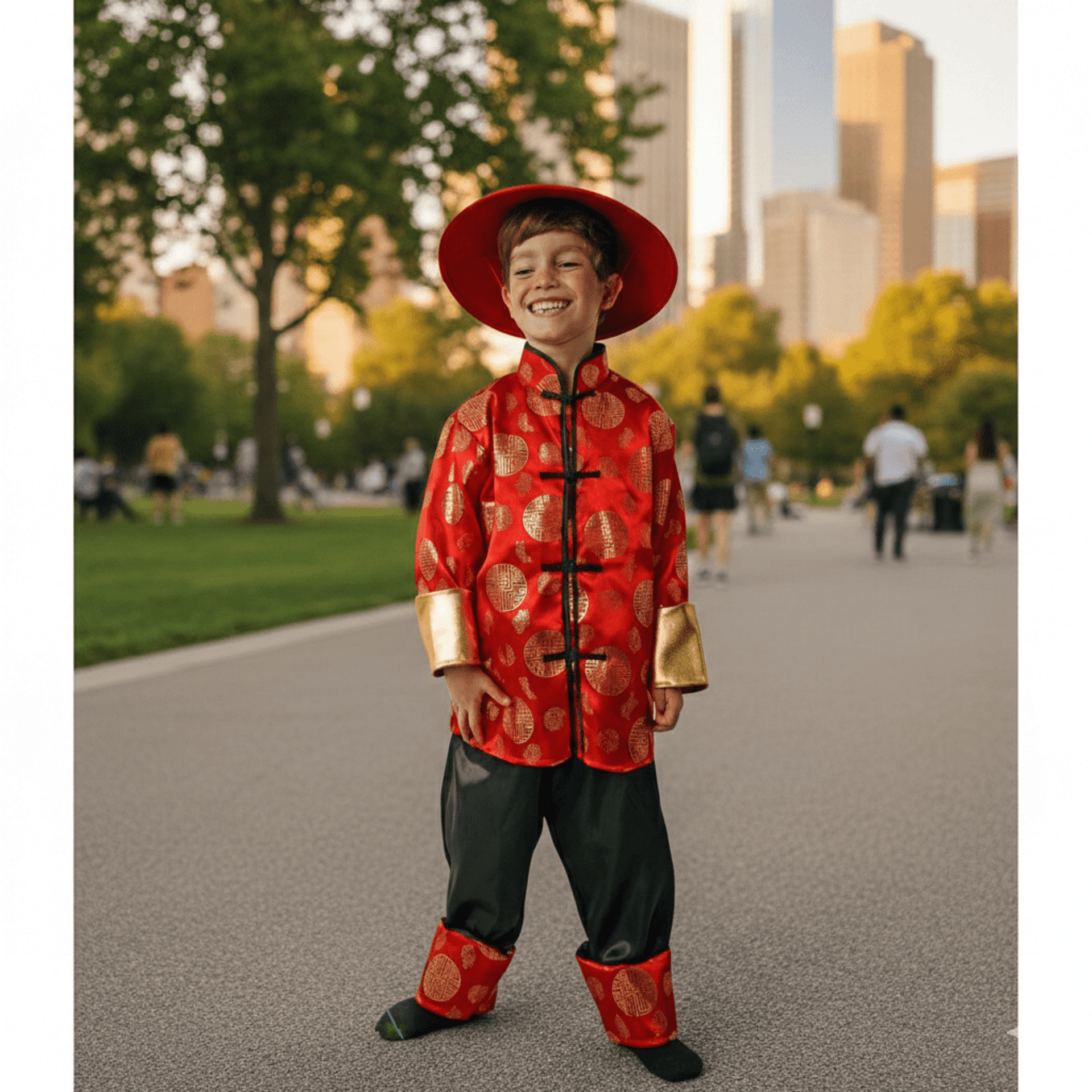 Disfraz de Guerrero Oriental para Niño - Cultura China Camisa Pantalón Sombrero - 3