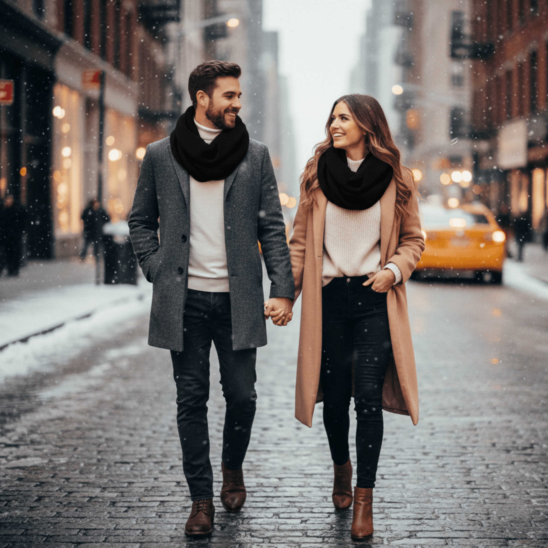 Bufanda Redonda de cuello para Hombre, Mujer Bufanda Polar de Punto Negro - 1