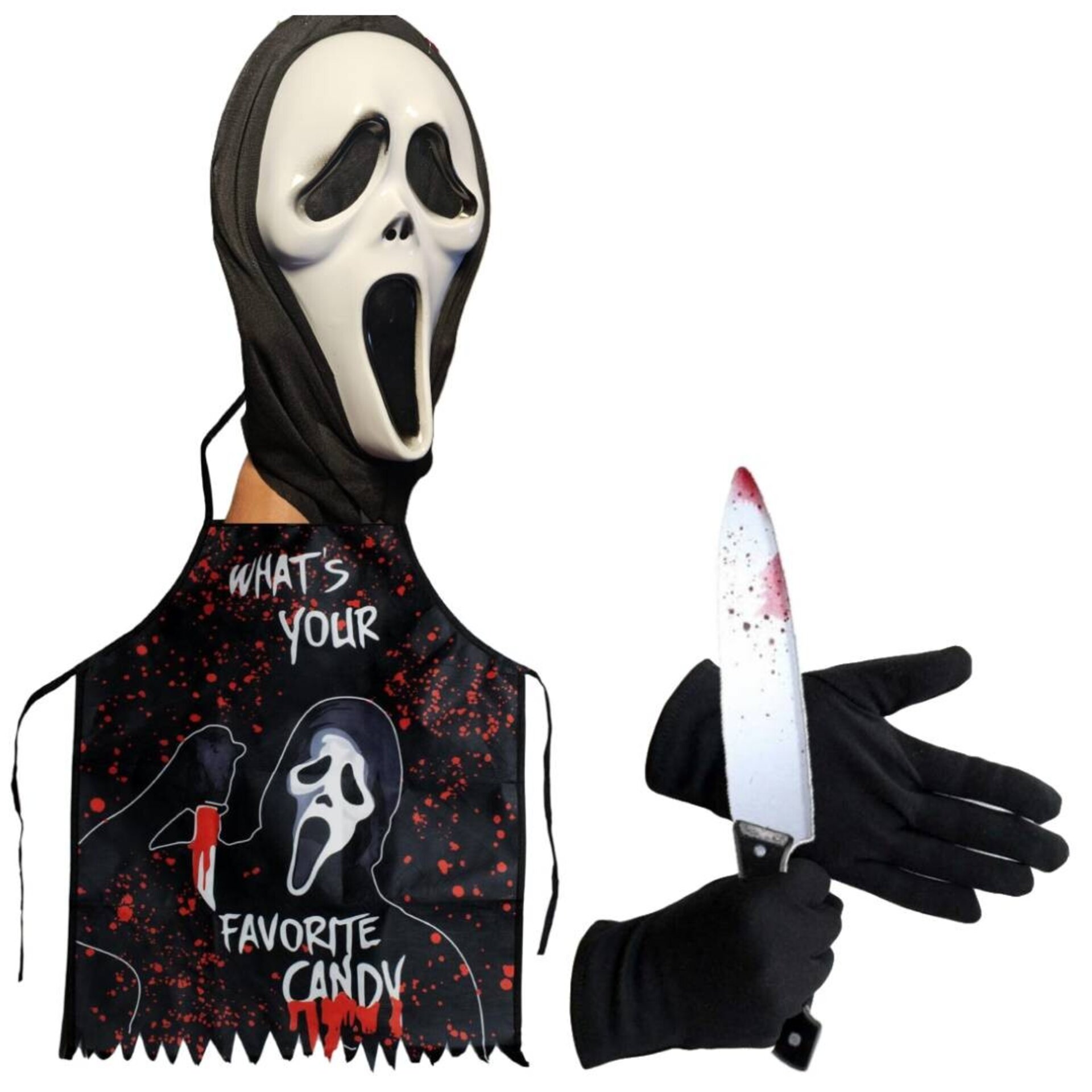 Set de Scream con Delantal, Cuchillo Sangriento, Máscara y Guantes Adulto - 2
