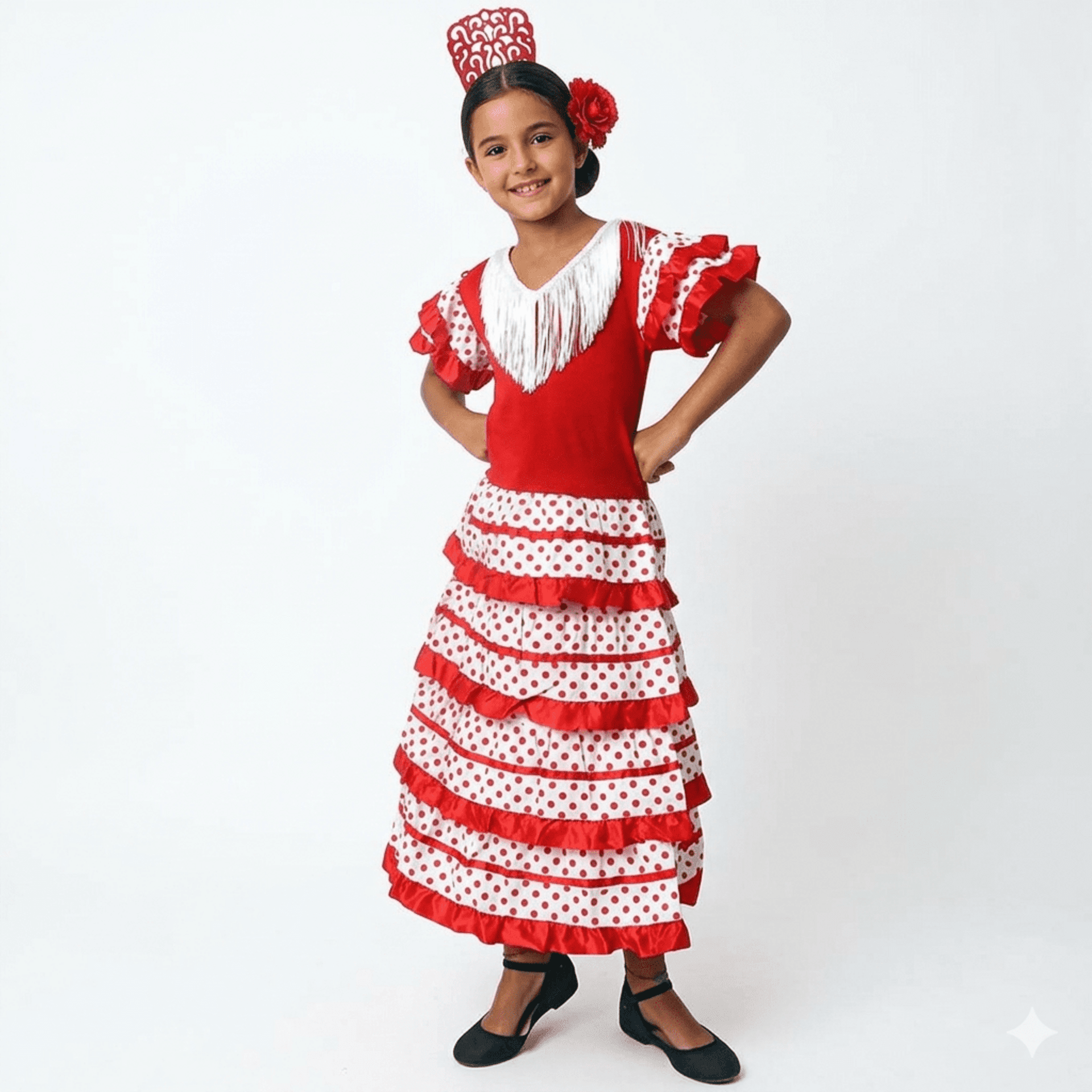 Traje de Flamenca Niña Rojo y Blanco con Lunares - Vestido de Sevillana Infantil - 6