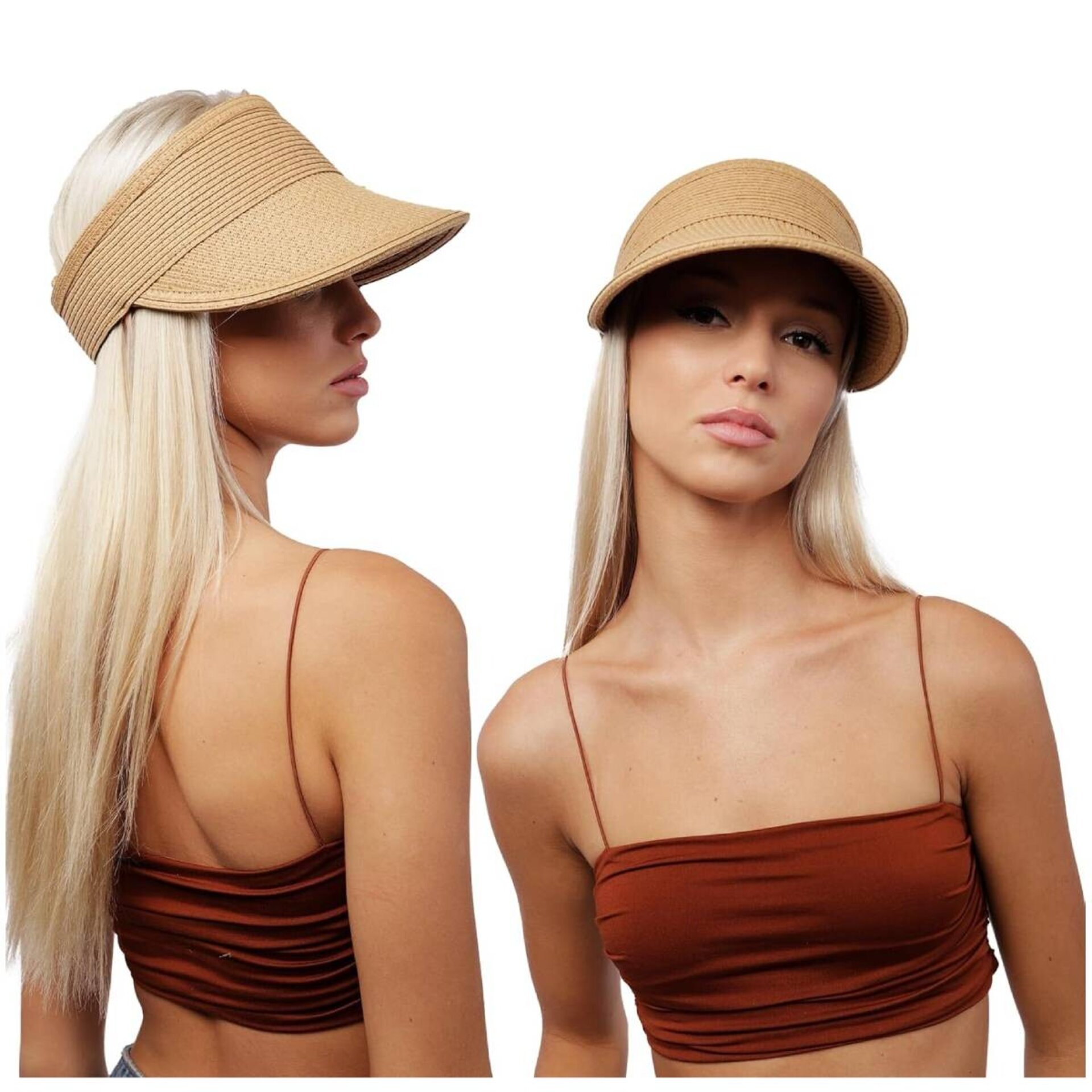 Sombrero para Mujer Pamela de Verano Visera con ala ancha Gorra de paja Marrón - 5