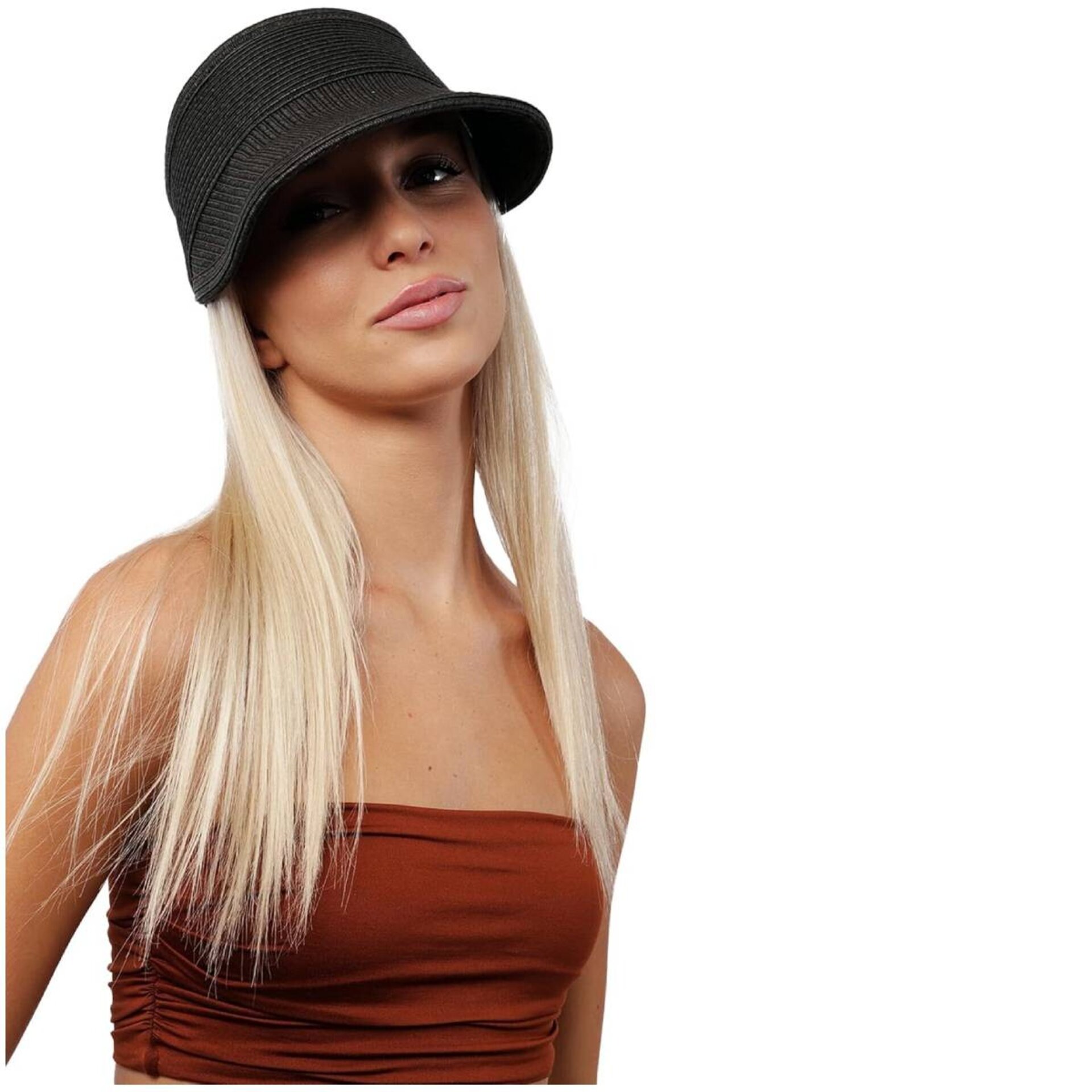 Sombrero para Mujer Pamela de Verano Visera con ala ancha Gorra de paja Negro - 3