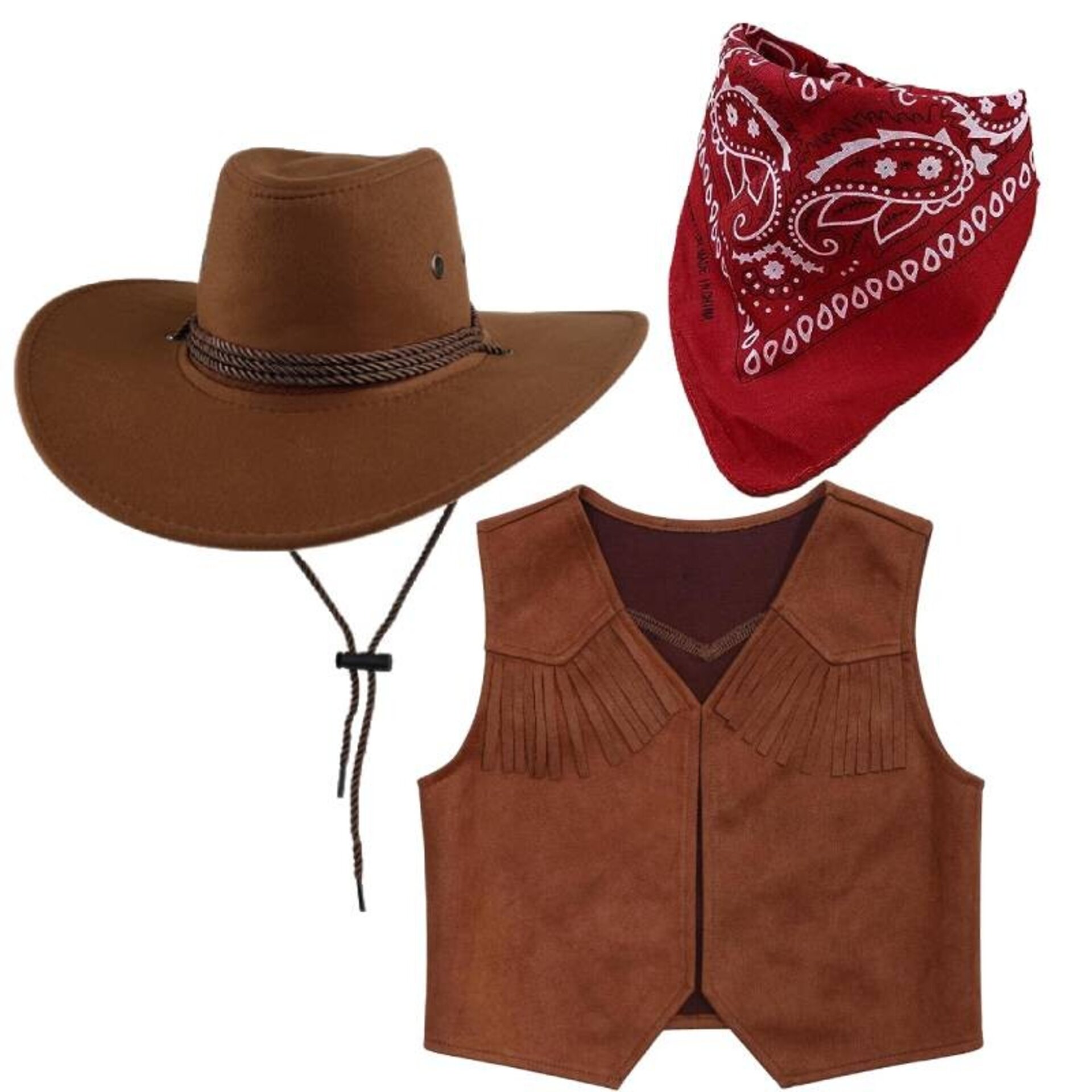 Sombrero Vaquero Cowboy con Chaleco y Bandana Pañuelo para Adulto Hombre Mujer - 4