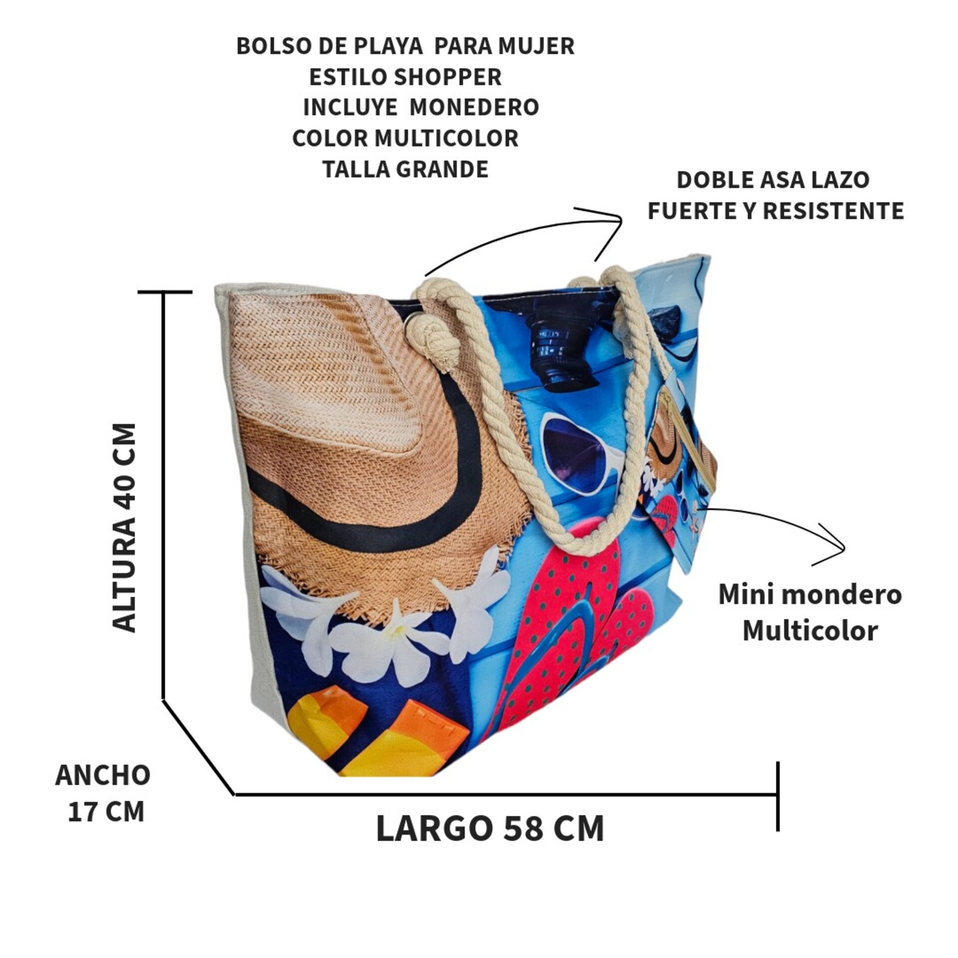 Bolso Grande para Mujer Doble asa de playa piscina verano - 10