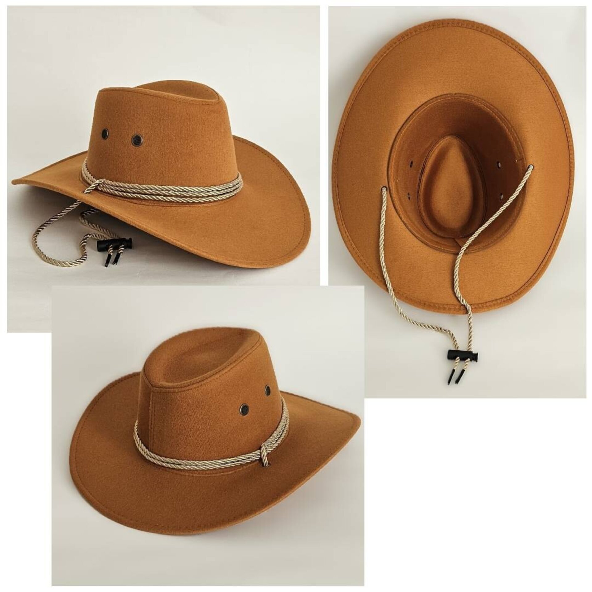 Sombrero Cowboy Vaquero Western Rodeo Unisex Adulto Fieltro Beige Claro - 7