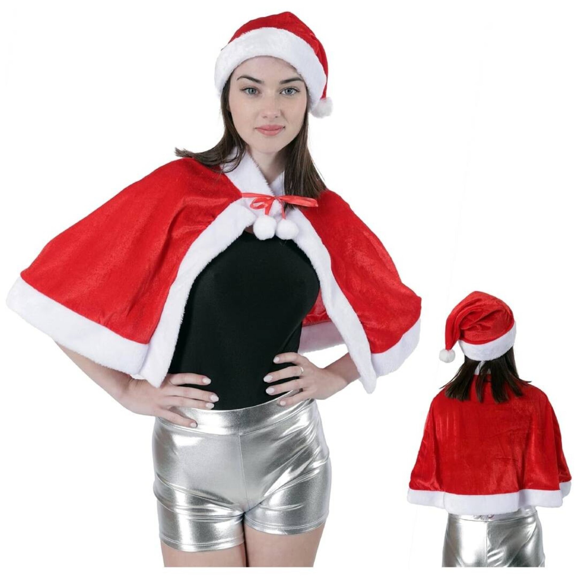 Set Capa de Papá Noel de Terciopelo Rojo y Gorro Navideño Rojo - 2PCS - 3