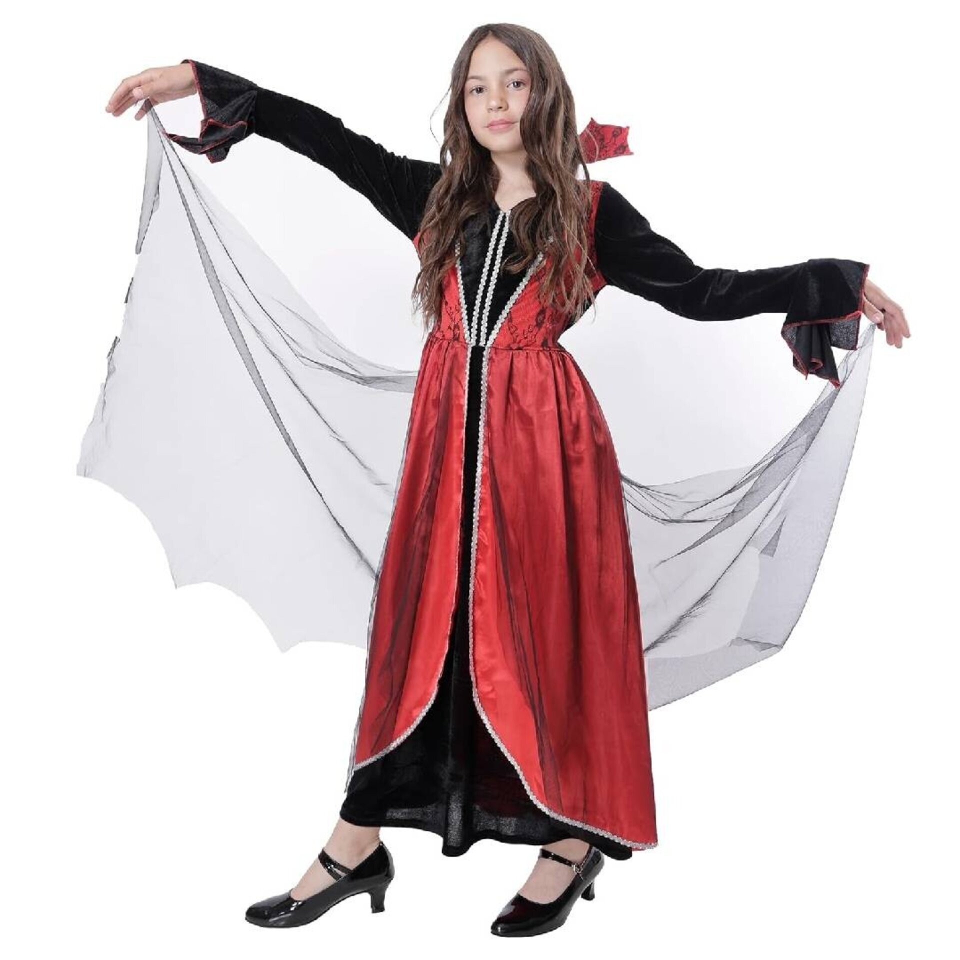 Disfraz de Reina Medieval Niña. Vestido de Vampiresa con Velo. Tallas 3-12 Años. - 1