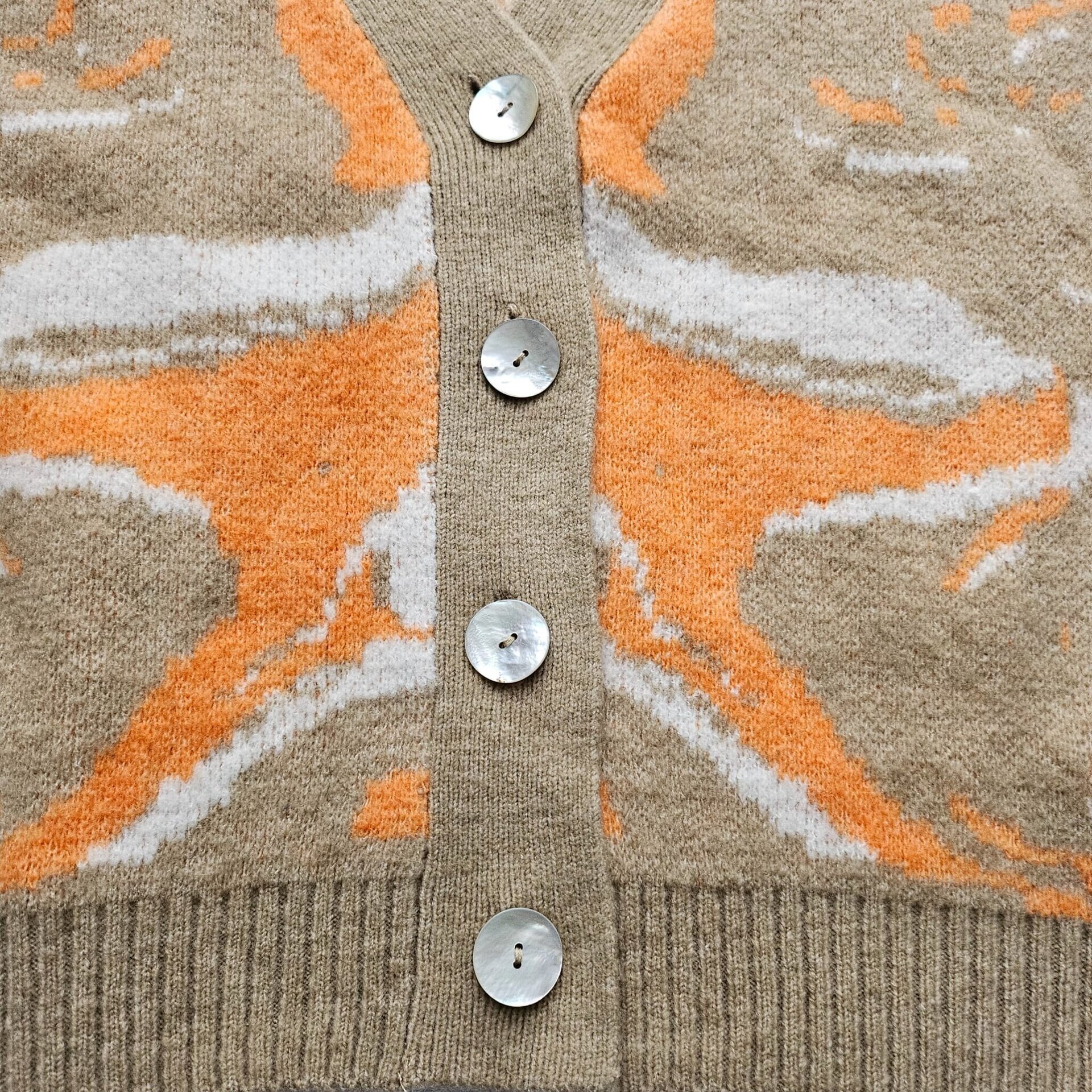 Cárdigan de Punto Mujer Premium | Estampado Abstracto Naranja | Chaqueta Marrón - 2