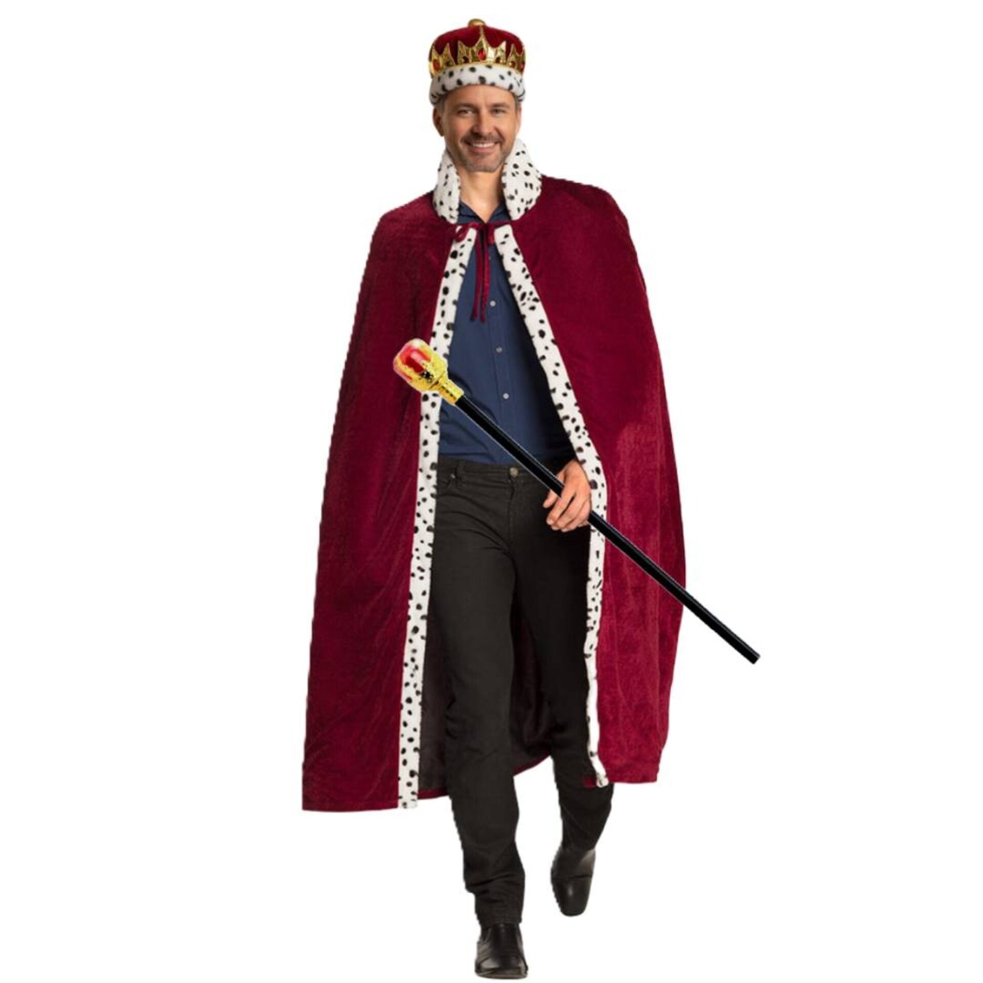 Capa Rey Mago Lujo Burdeos 140cm | Gorro Corona + Bastón | Accesorio Príncipe - 1