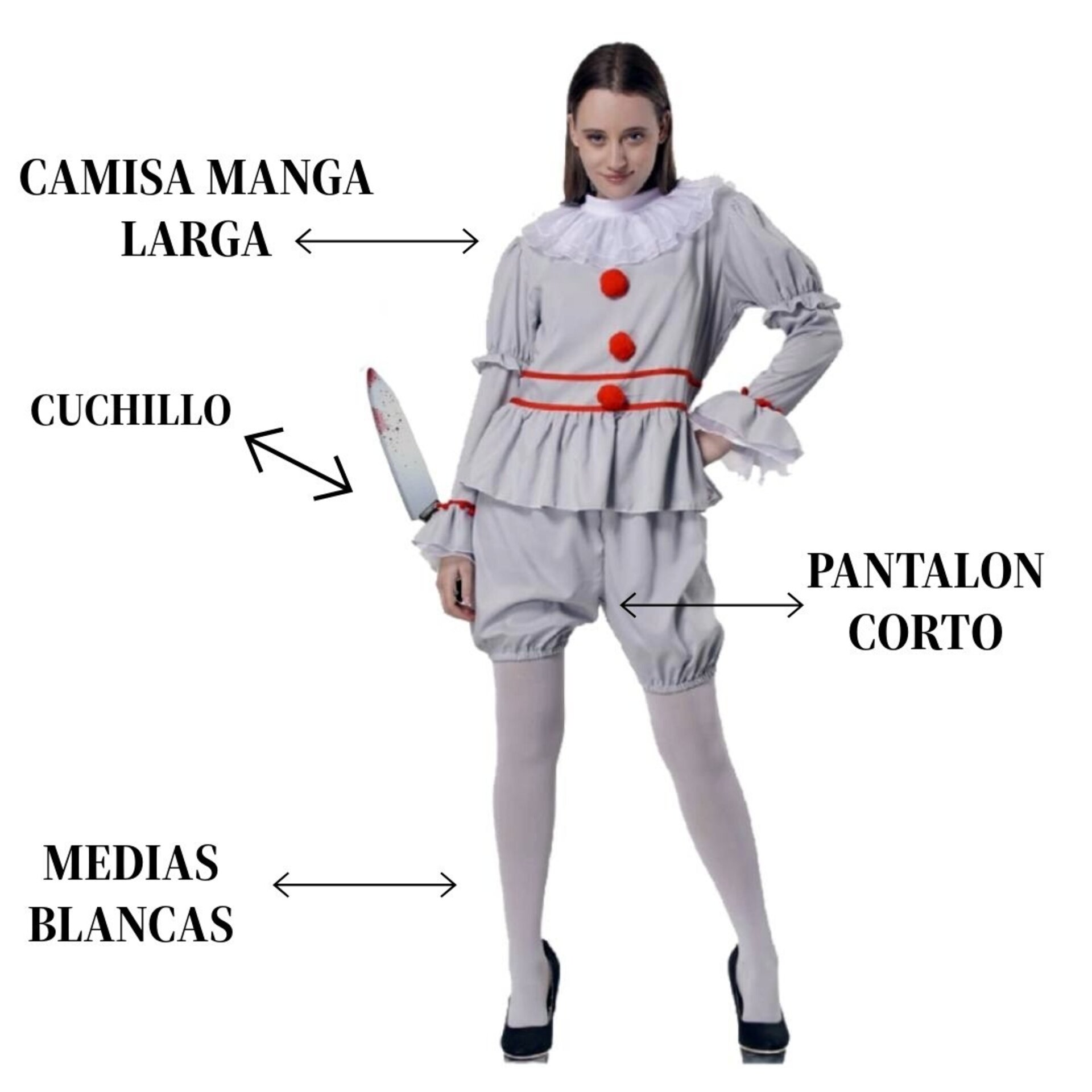 Disfraz Payasa Terrorífica Mujer Payaso Pennywise IT Halloween Carnaval - 4