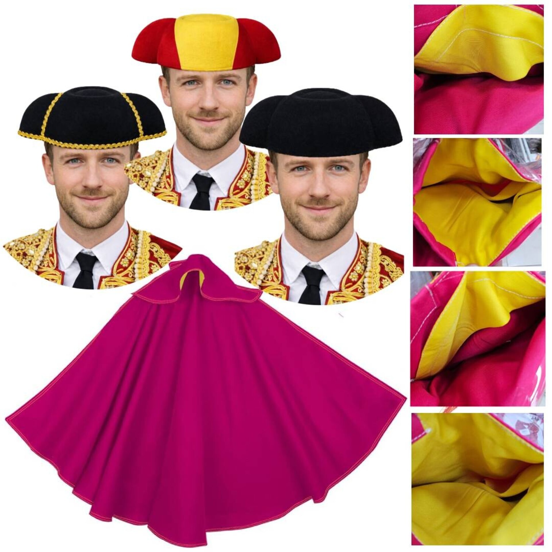 Kit Torero Español Adulto: Capote Rosa 145x70cm y Montera Ajustable para Disfraz - 12