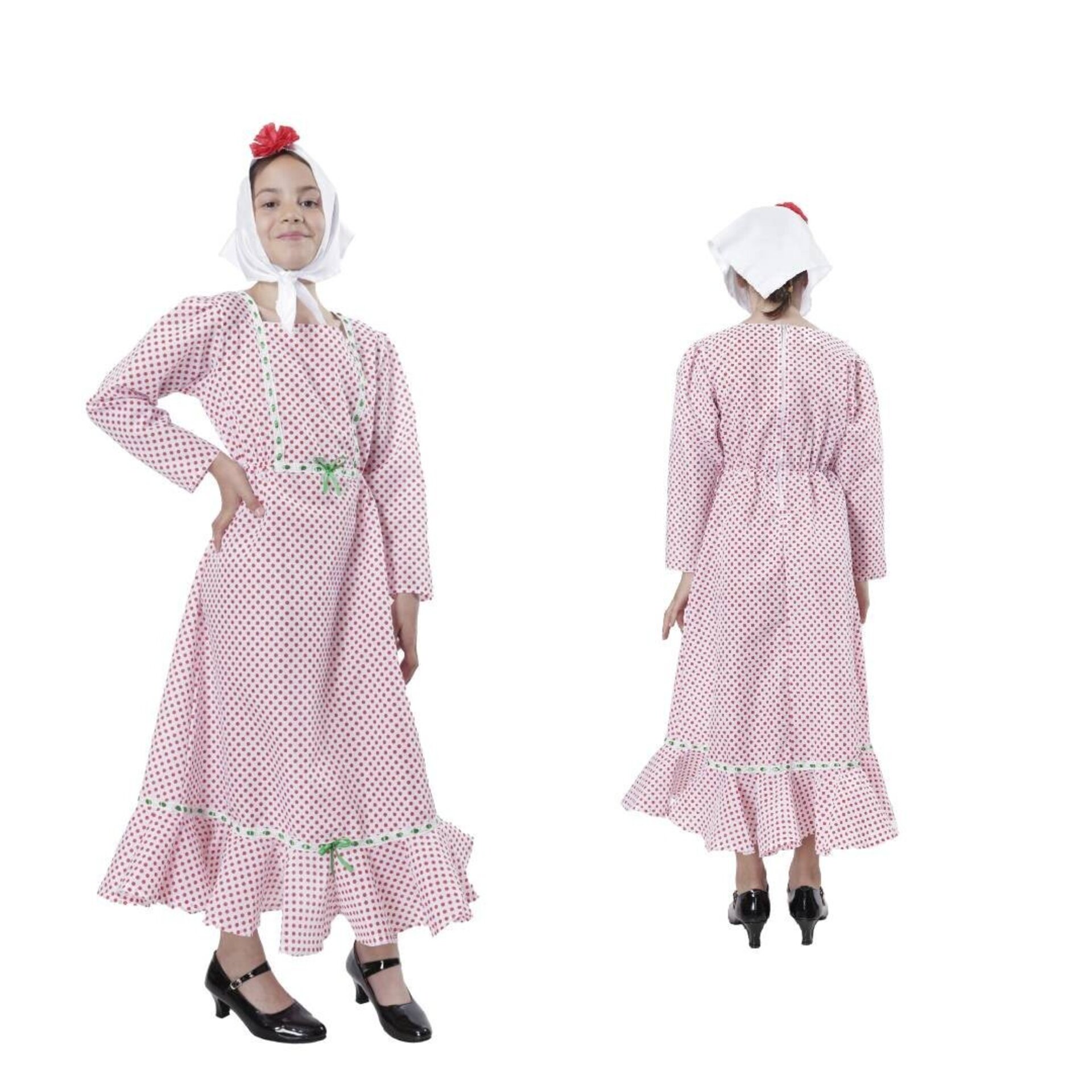 Vestido Chulapa Disfraz Madrileña con Pañuelo, Flor roja San Isidro para niñas - 2