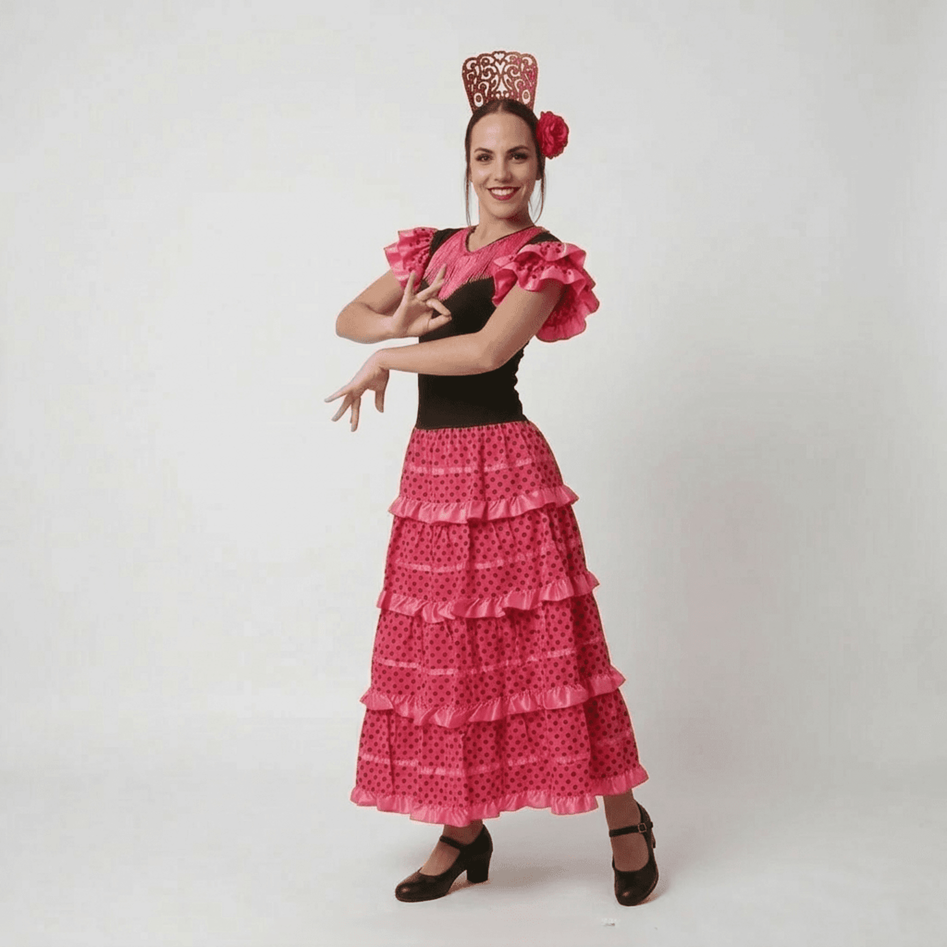 Disfraz de Flamenca Sevillana Mujer Negro y Fucsia con Lunares | Vestido Español - 6