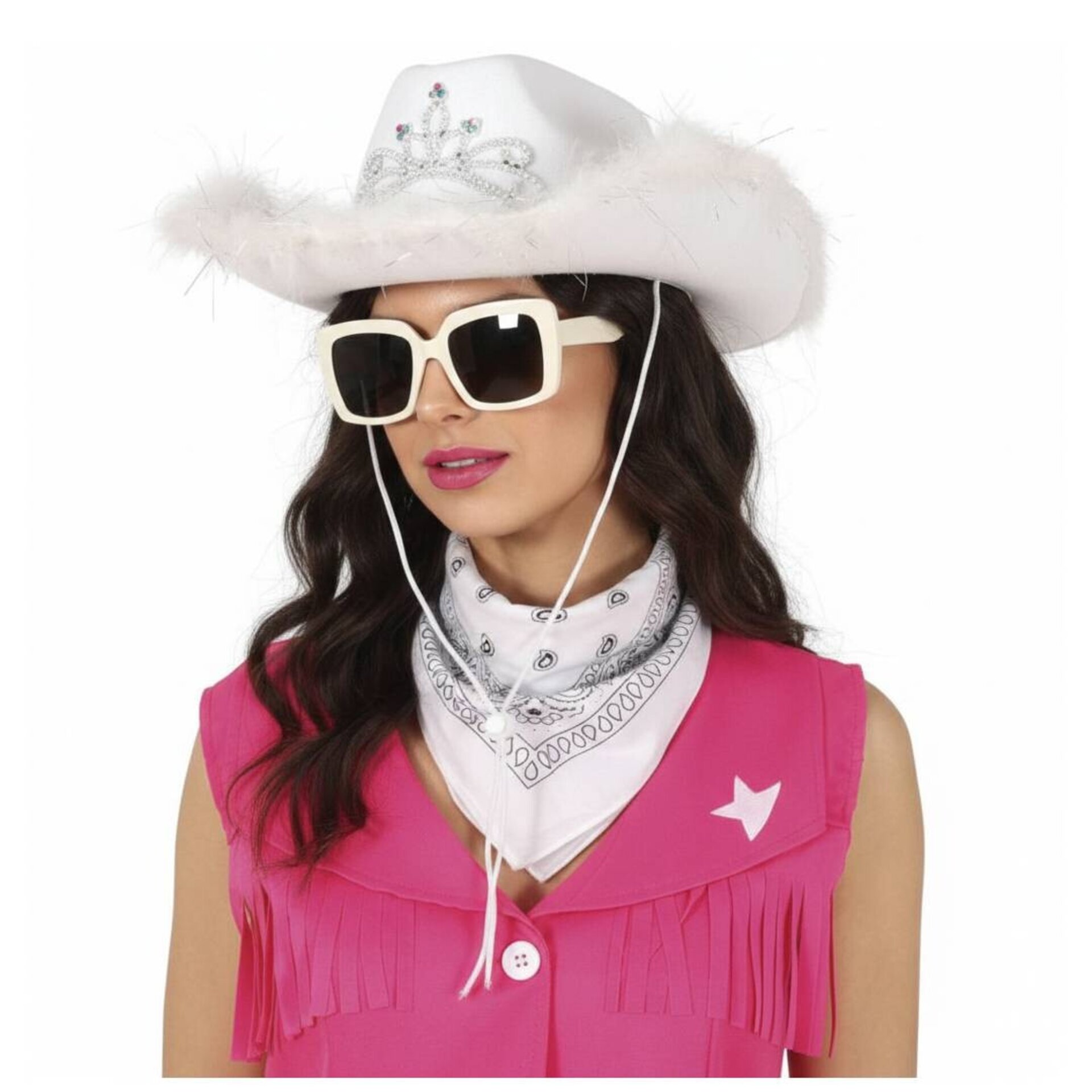 Pack Disfraz Vaquera Western Mujer - Sombrero Cowboy, Gafas de Sol Bandana - 1