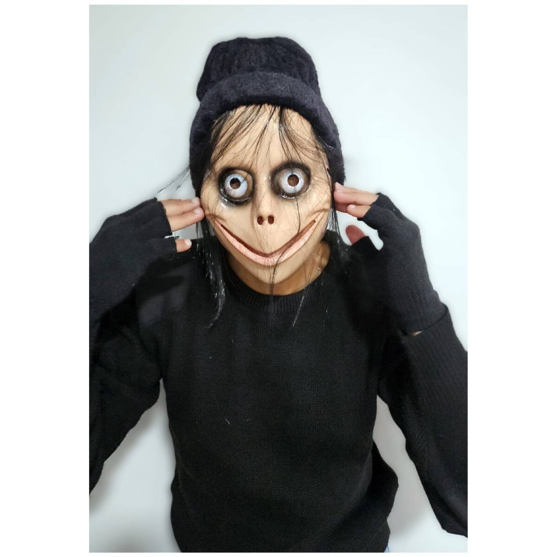 Máscara de Momo con pelo Guantes, Gorro Negro para Adulto - 12