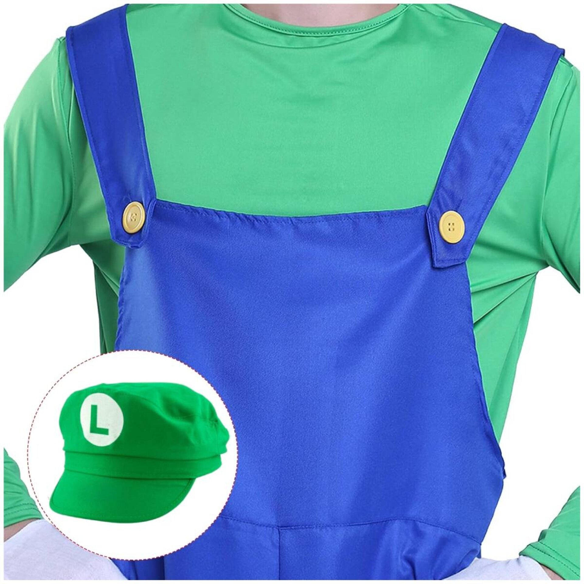 Disfraz Luigi, Super Mario Bros Hermanos Fontanero Enterizo, Gorra para Adulto - 11