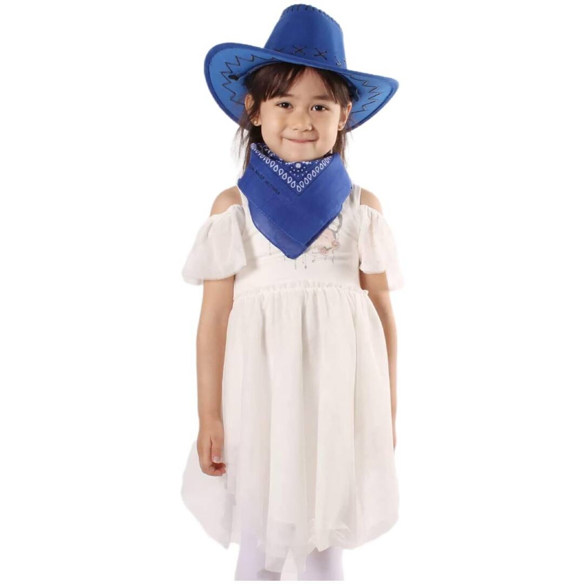 Sombrero Vaquero Cowboy Azul Niños Con Pañuelo Bandana Western Azul - 1