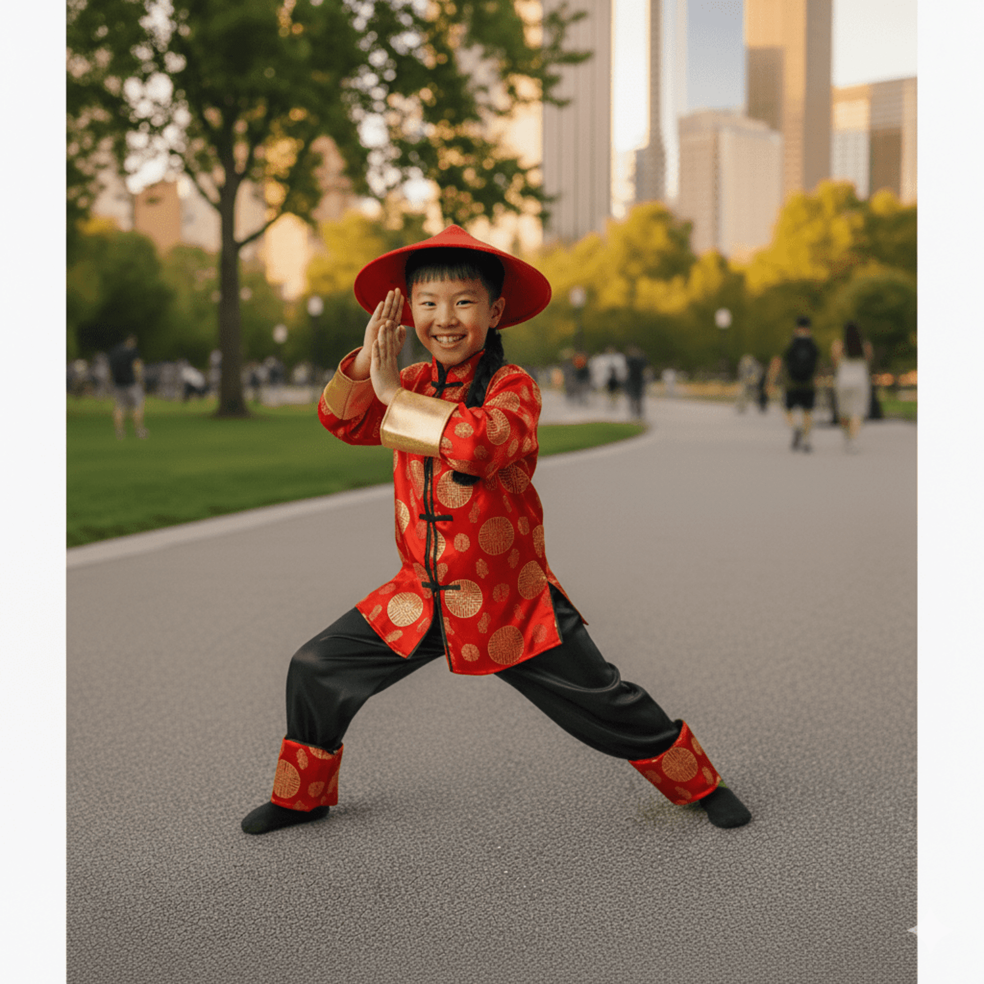 Disfraz de Guerrero Oriental para Niño - Cultura China Camisa Pantalón Sombrero - 5