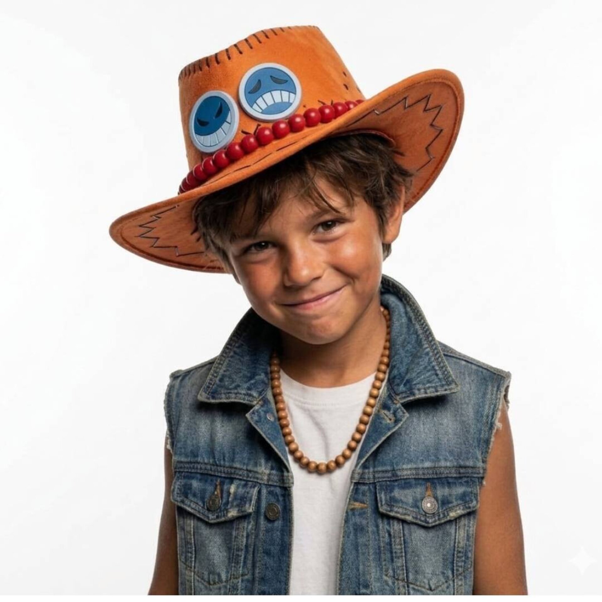 Sombrero Vaquero Naranja con Abalorios y Emblemas Dobles - Gorro Western Niños - 1