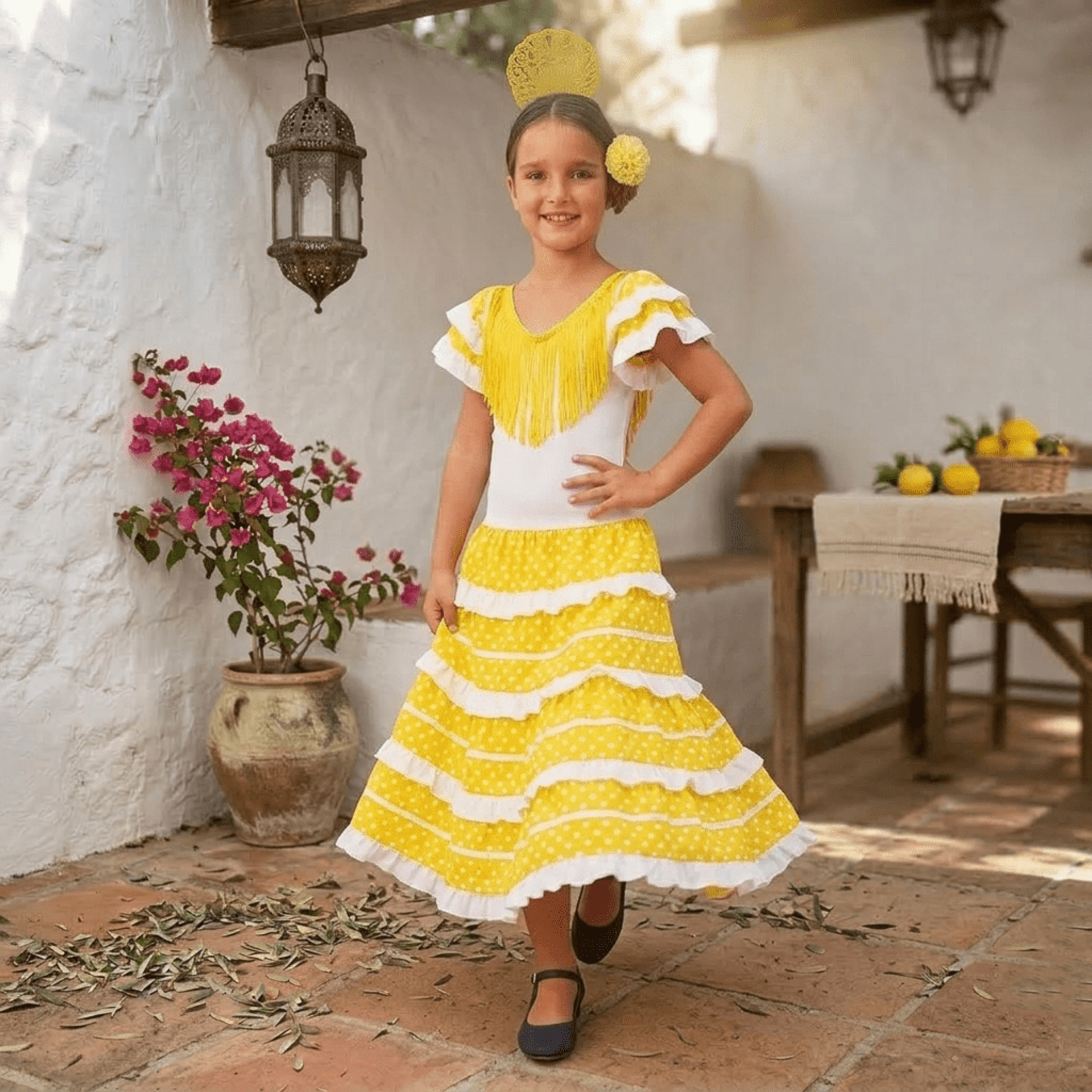 Vestido Flamenca Niña | Traje de Sevillana con Lunares, Peineta y Flor - 8