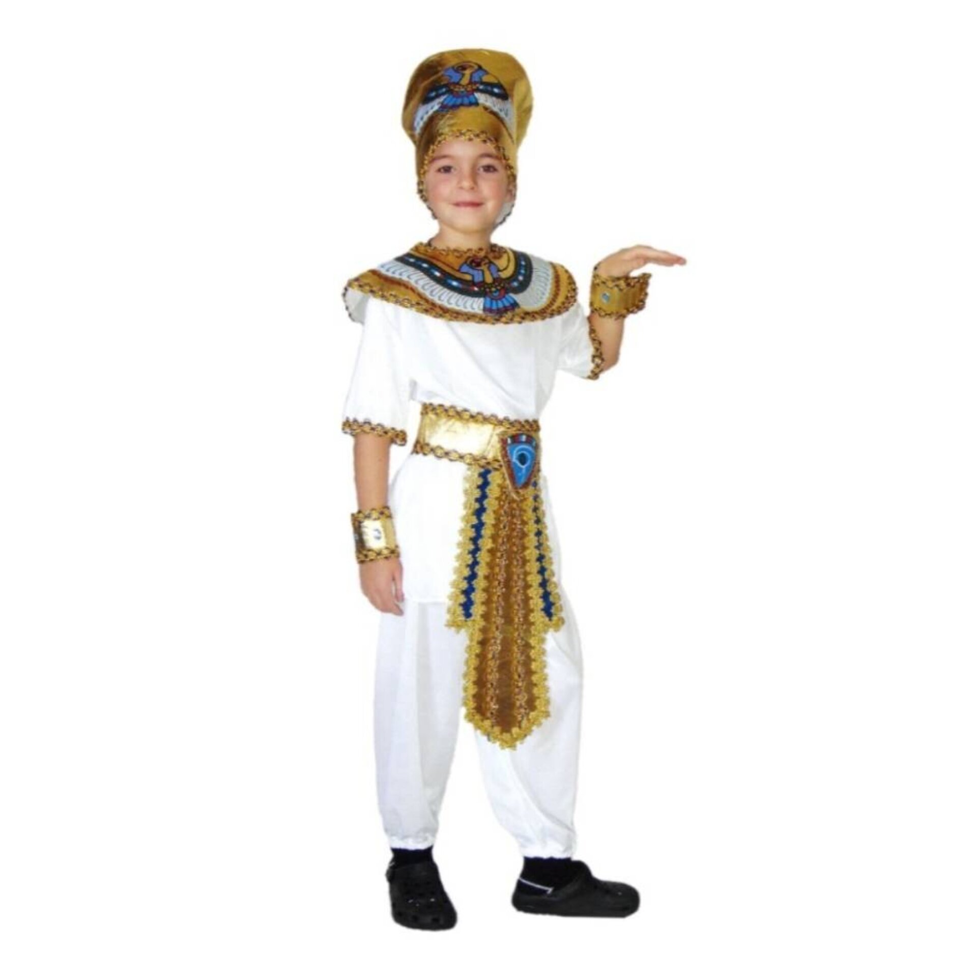 Disfraz de Faraón Príncipe Egipcio para Niños. Kit con Gorro, Collar y Cinturón. - 1