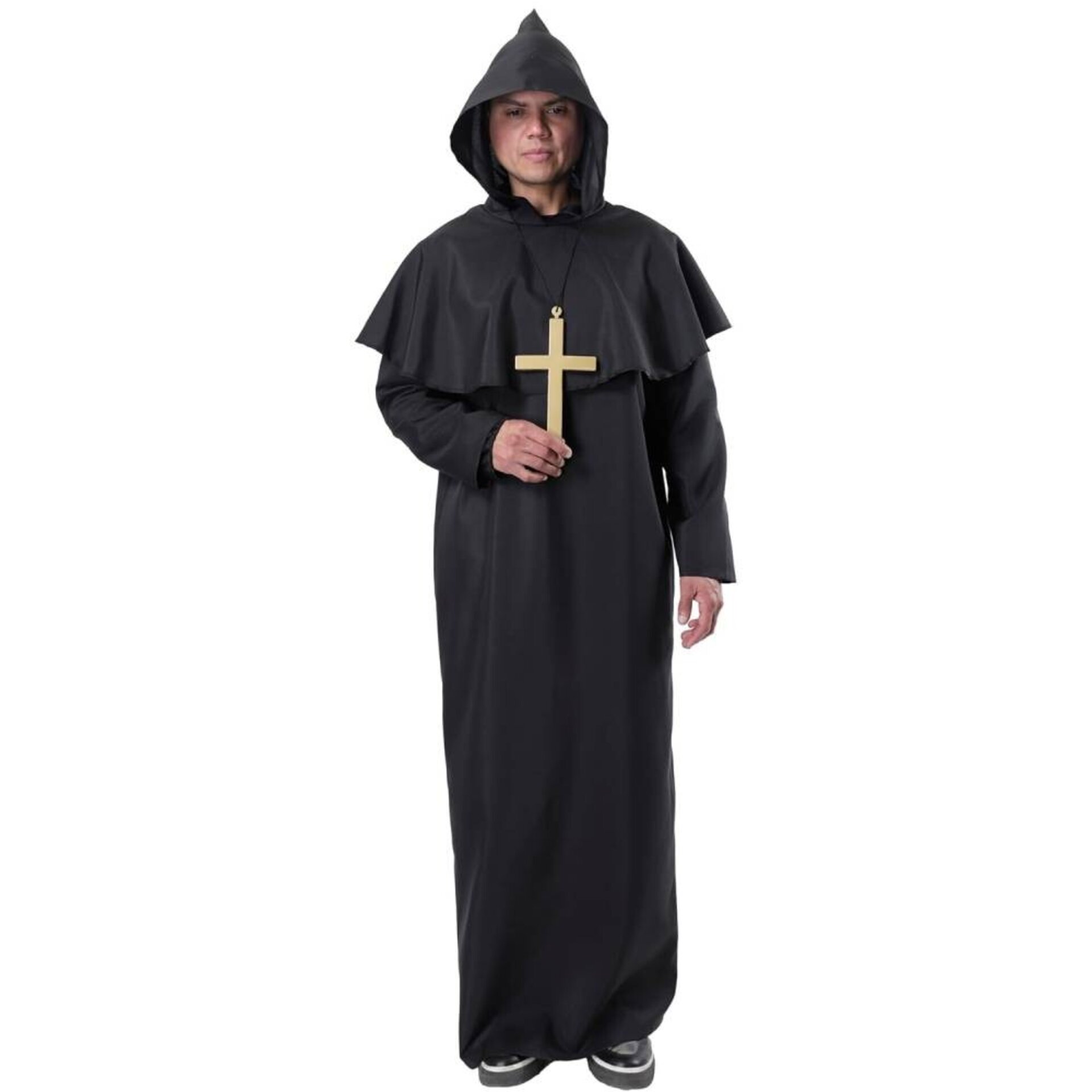 Disfraz Monje Negro Sacerdote Adulto | Túnica Medieval Encapuchada Cruz Cinturón - 3