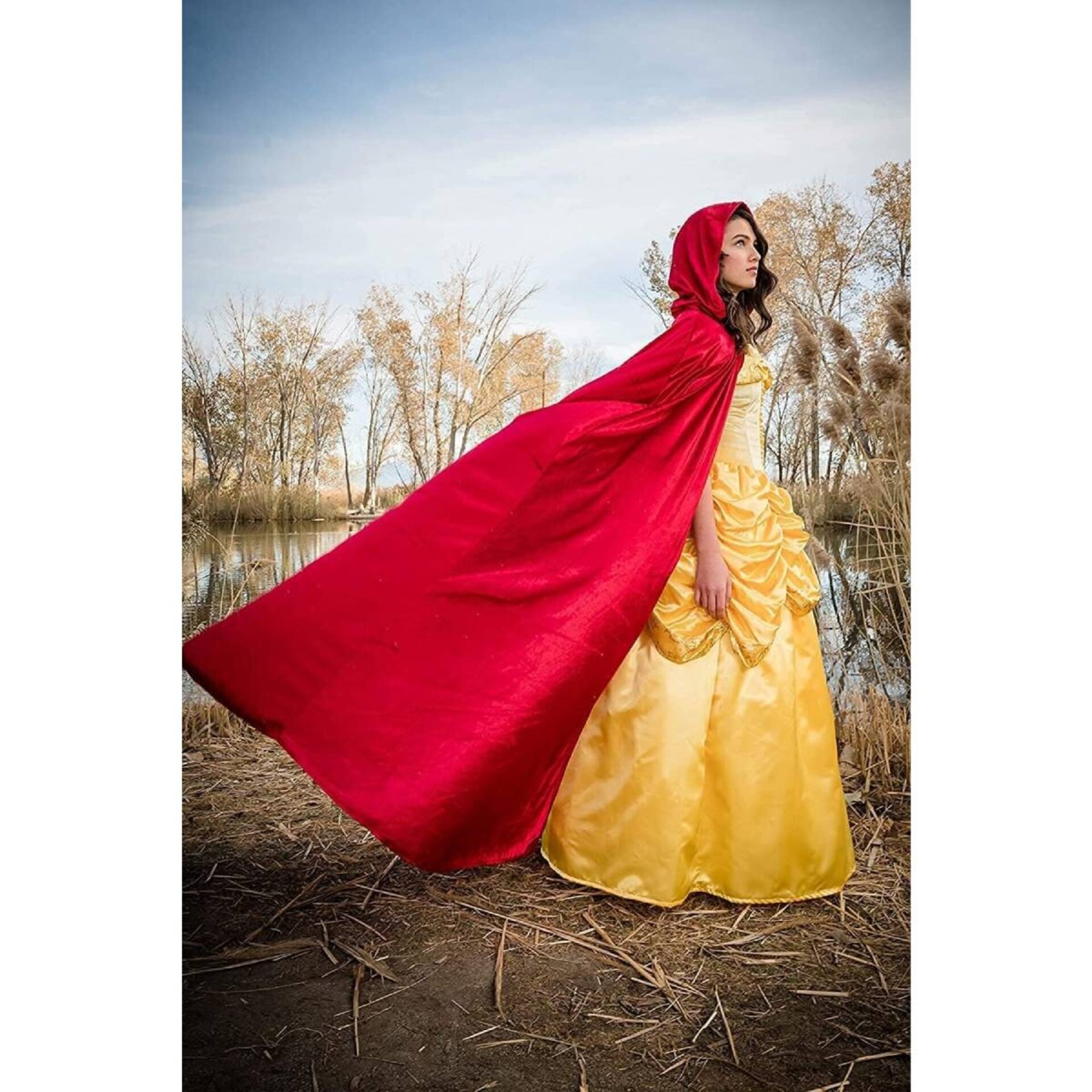 Capas con Capucha en Terciopelo Unisex para Disfraz de Niños y Adultos Rojo - 4
