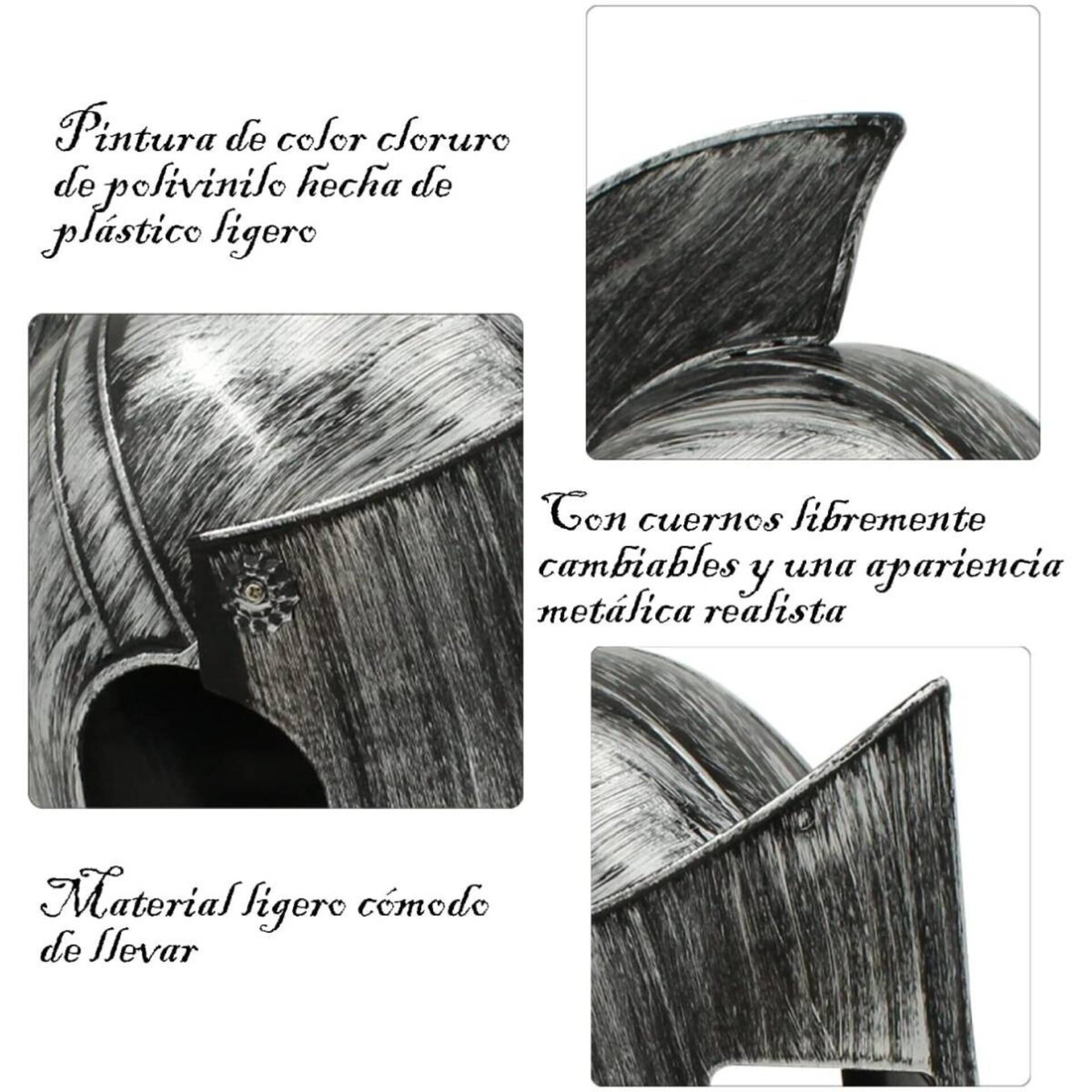 Casco Medieval Espartano Disfraz Romano de Gladiador Guerrero Adulto Talla Única - 3