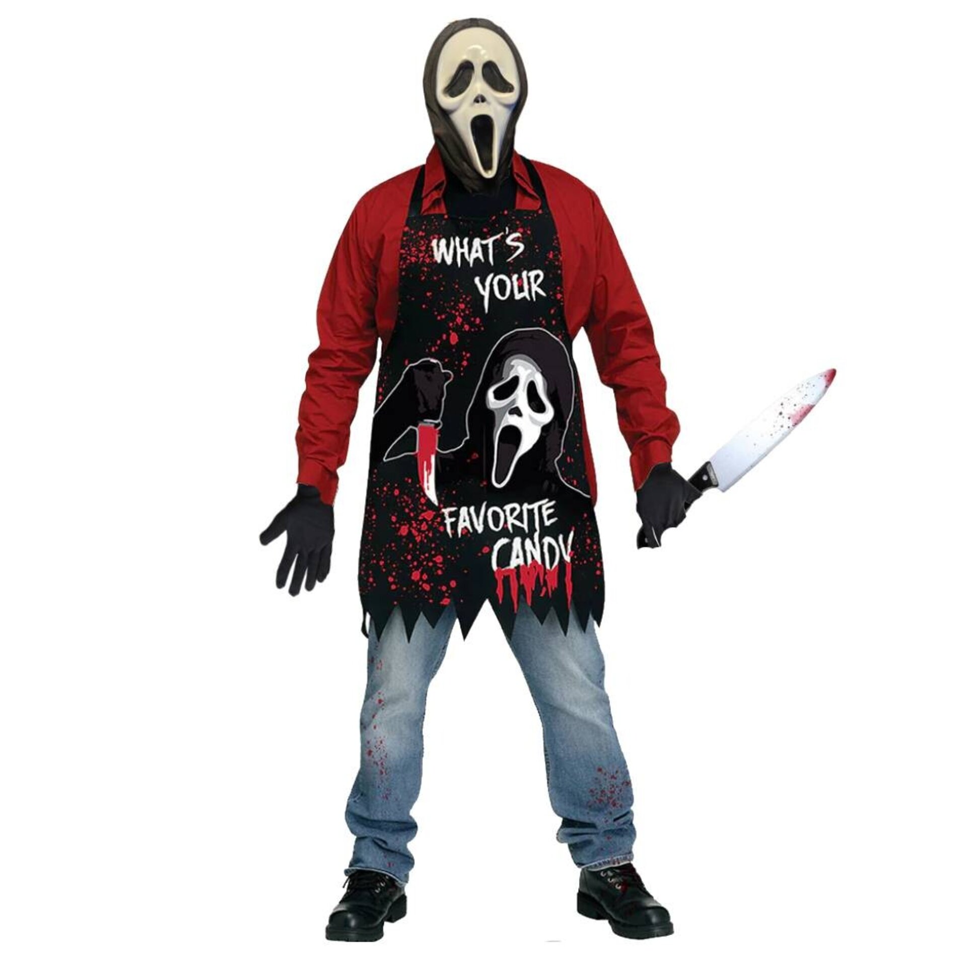 Set de Scream con Delantal, Cuchillo Sangriento, Máscara y Guantes Adulto - 1