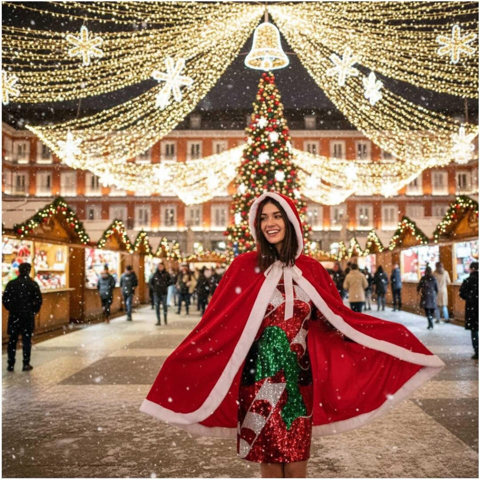 Capa de Terciopelo Navideña Premium 120cm - Capa con Capucha de Santa/Mamá Noel - 3