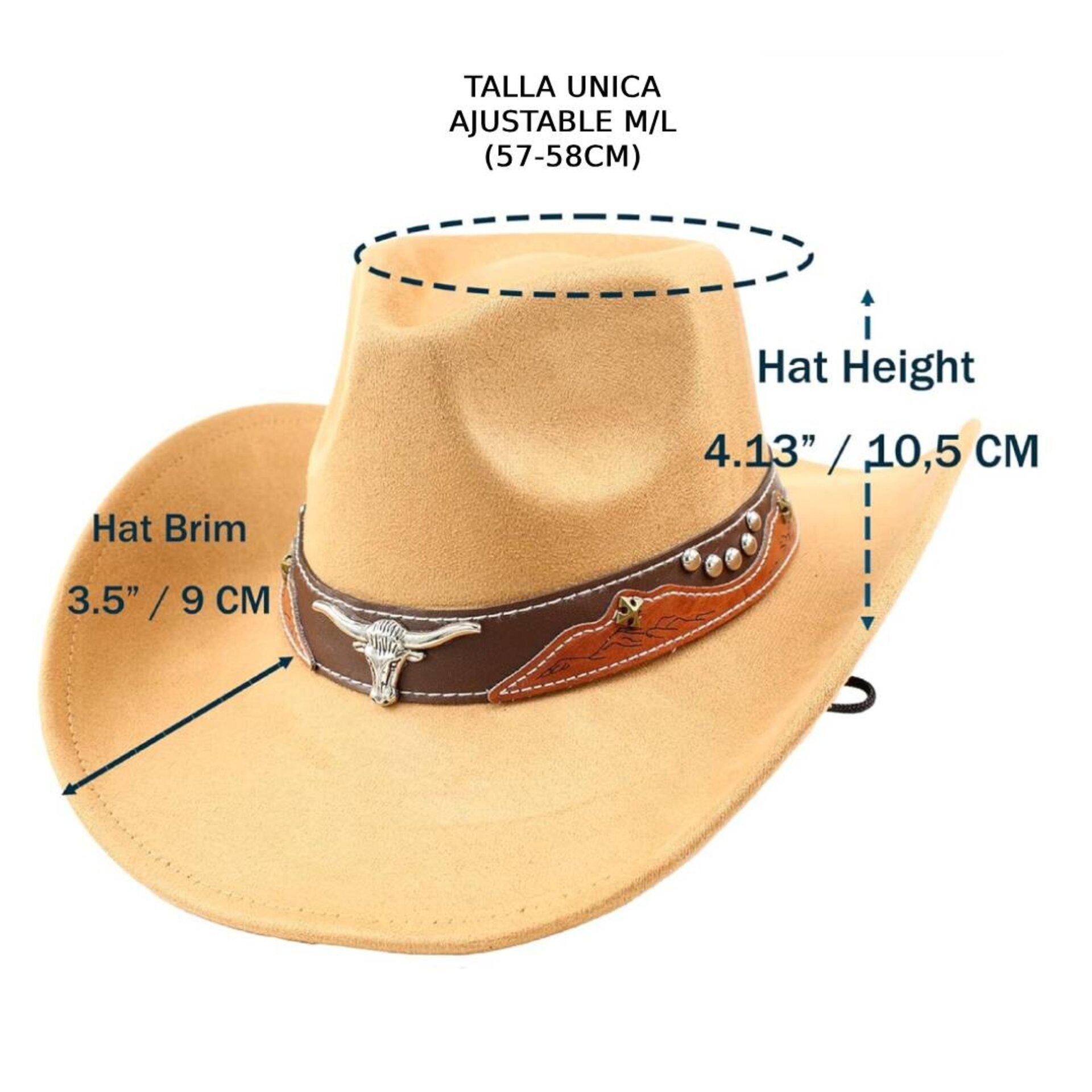 Sombrero Vaquero Fieltro Unisex Western Cowboy Adulto con Banda Beige Talla M/L - 5