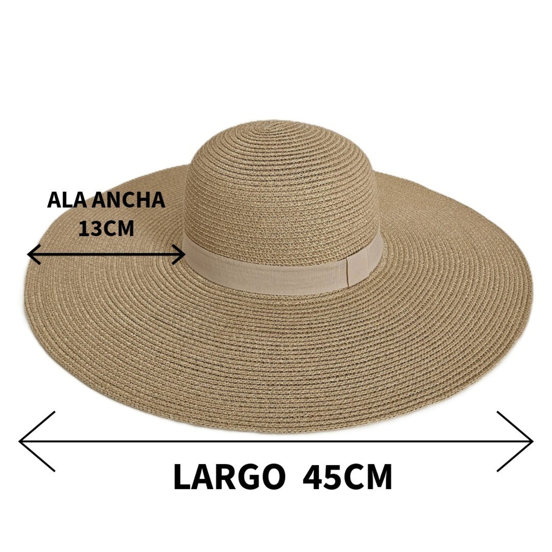 Pamela de Paja Elegante Mujer Ala Ancha 13cm, Sombrero Sol Playa y Eventos - 7