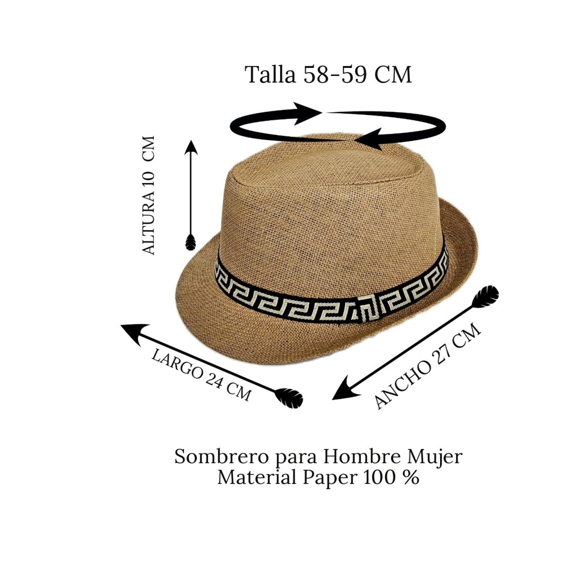 Sombrero Trilby Fedora Marrón Paja de Papel Clásico Borsalino Talla M/L - 6