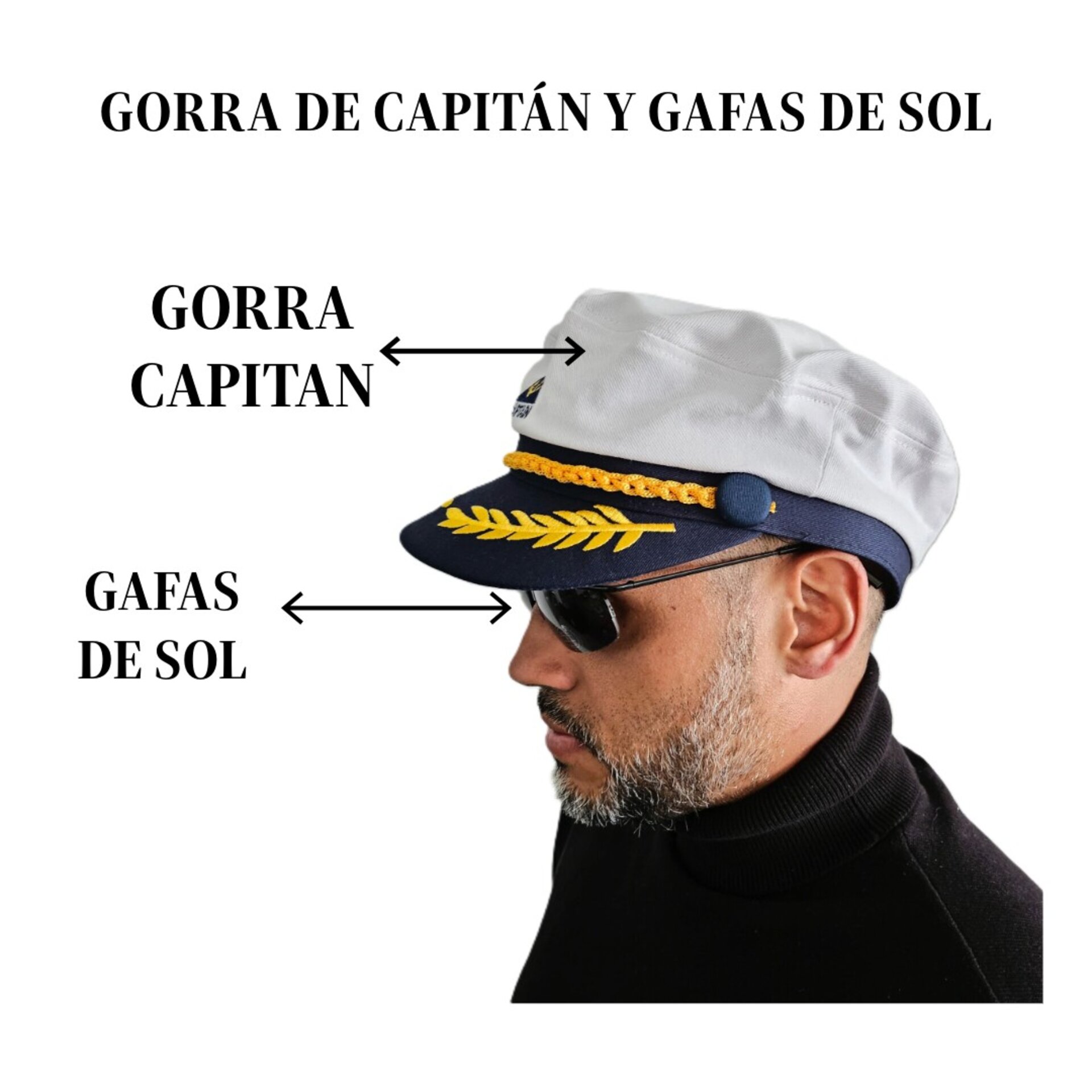 Gorra Piloto Algodón con Gafas de Sol Metálicas de Capitán para Hombre Adulto - 10