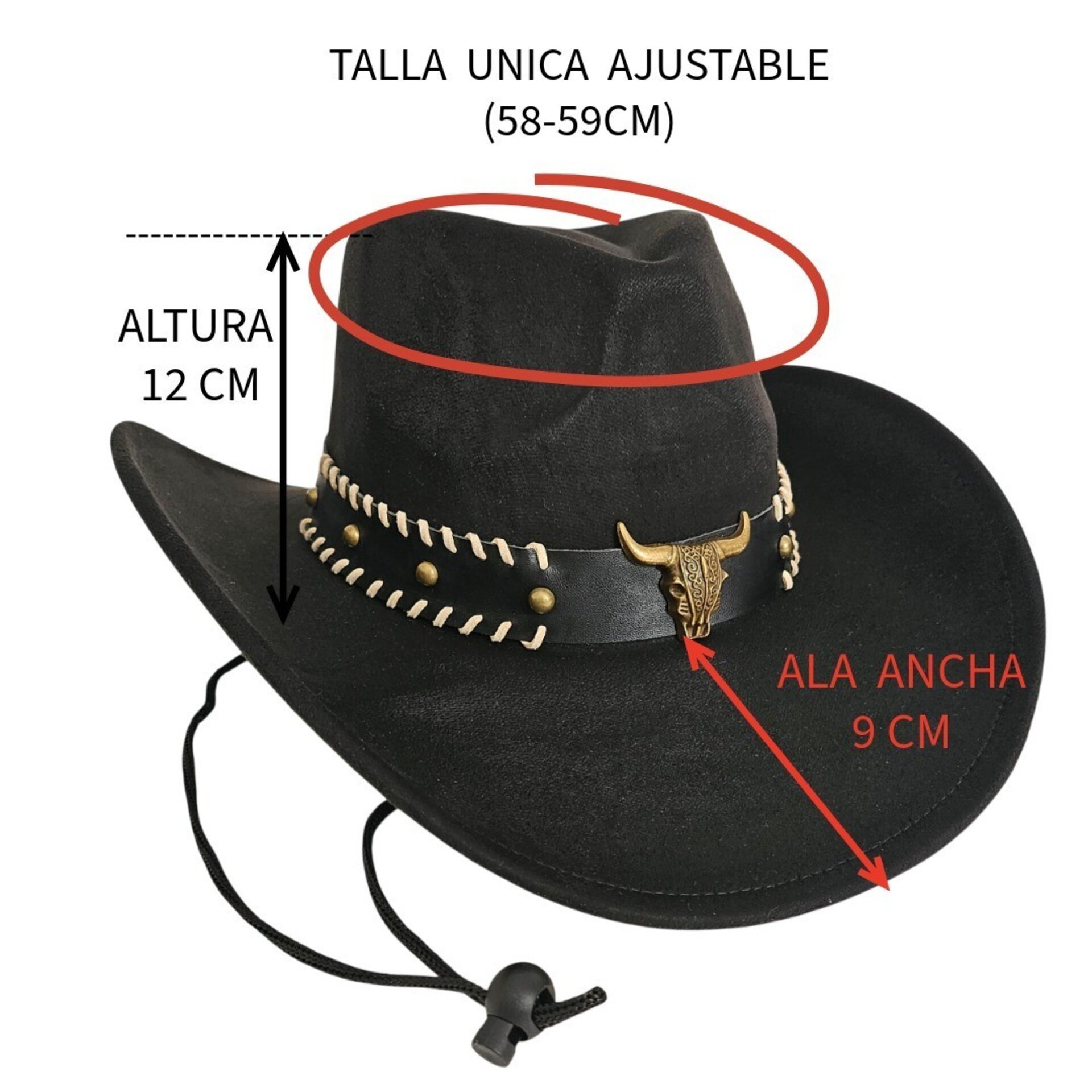 Sombrero Vaquero Estilo Western de Ala Ancha - Cowboy Negro Gamuza Sintetica - 3