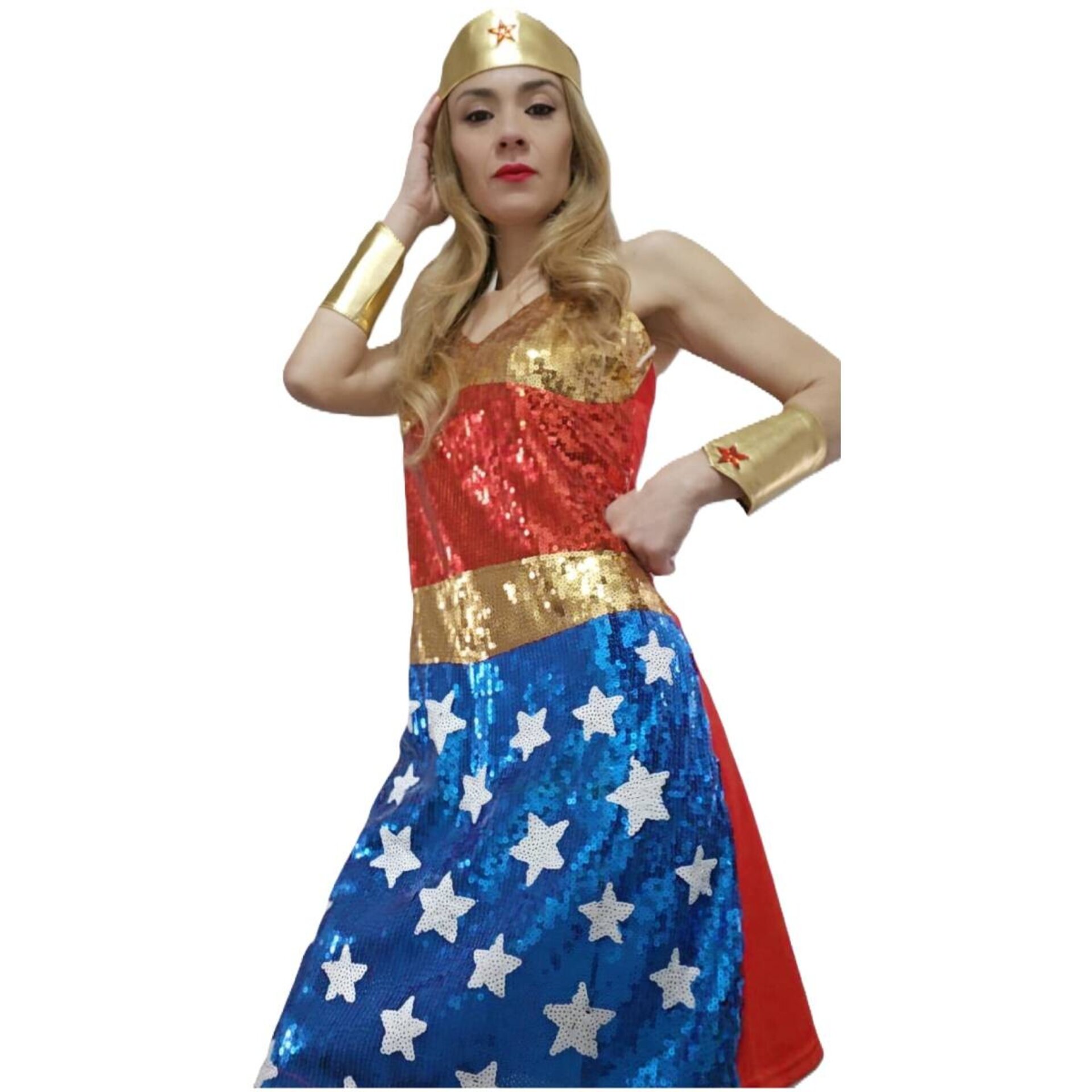 Disfraz Vestido Corto Mujer Maravilla Comics Wonder Woman Cosplay Halloween - 13