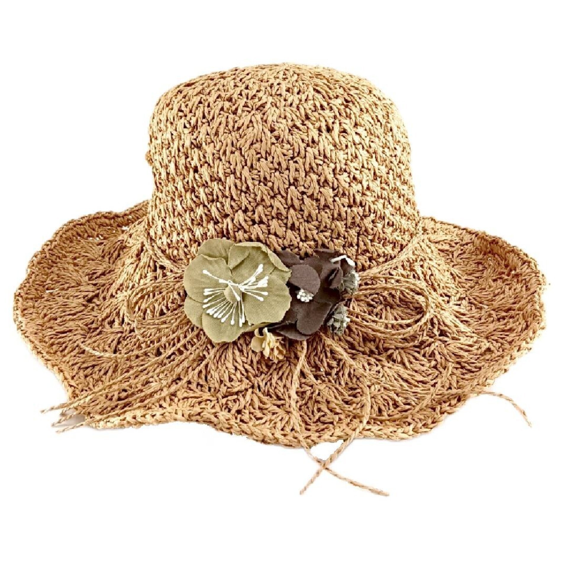 Sombrero Mujer Verano Gorro para el Sol de ala Ancha Grande Sombrero Paja Marrón - 5