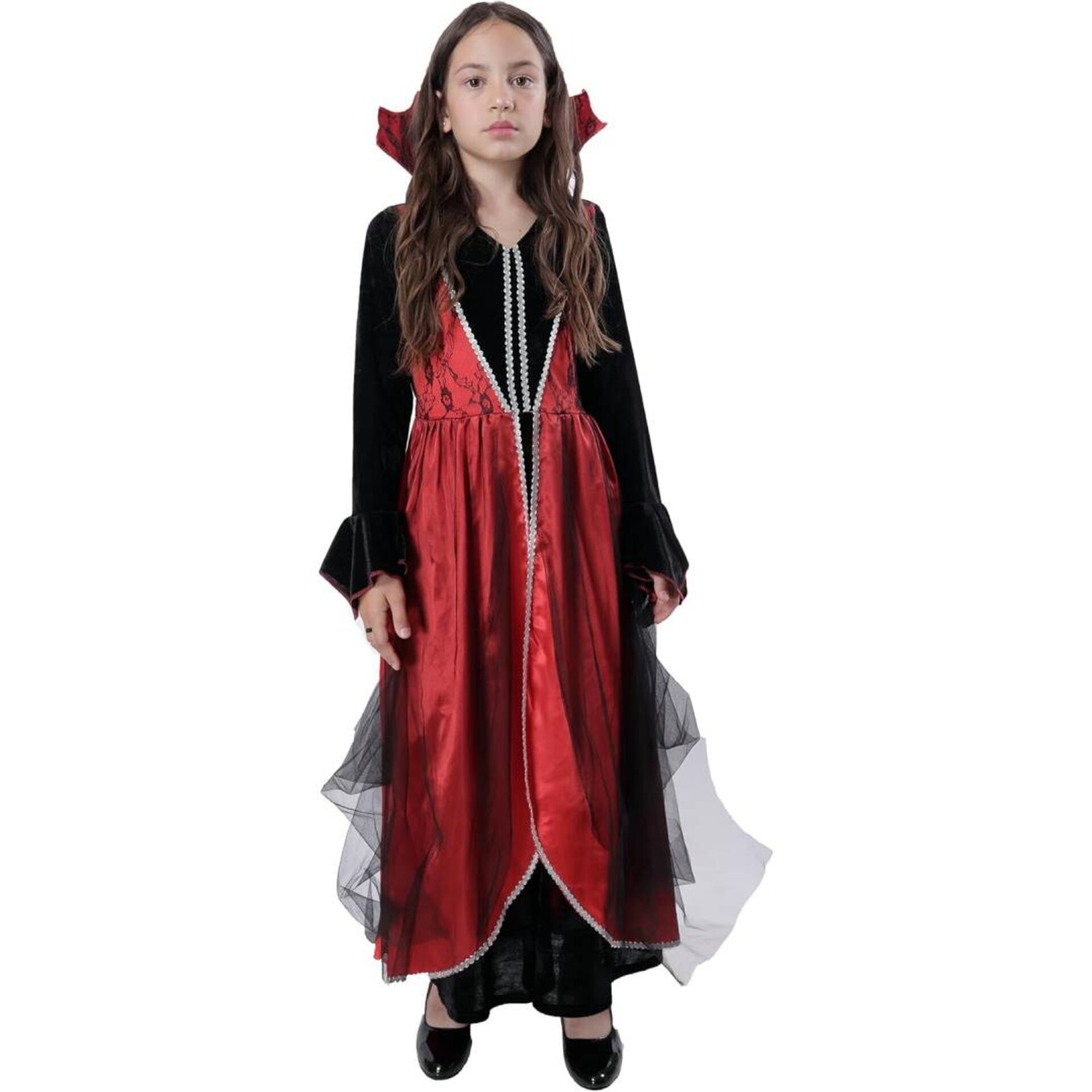 Disfraz de Reina Medieval Niña. Vestido de Vampiresa con Velo. Tallas 3-12 Años. - 6