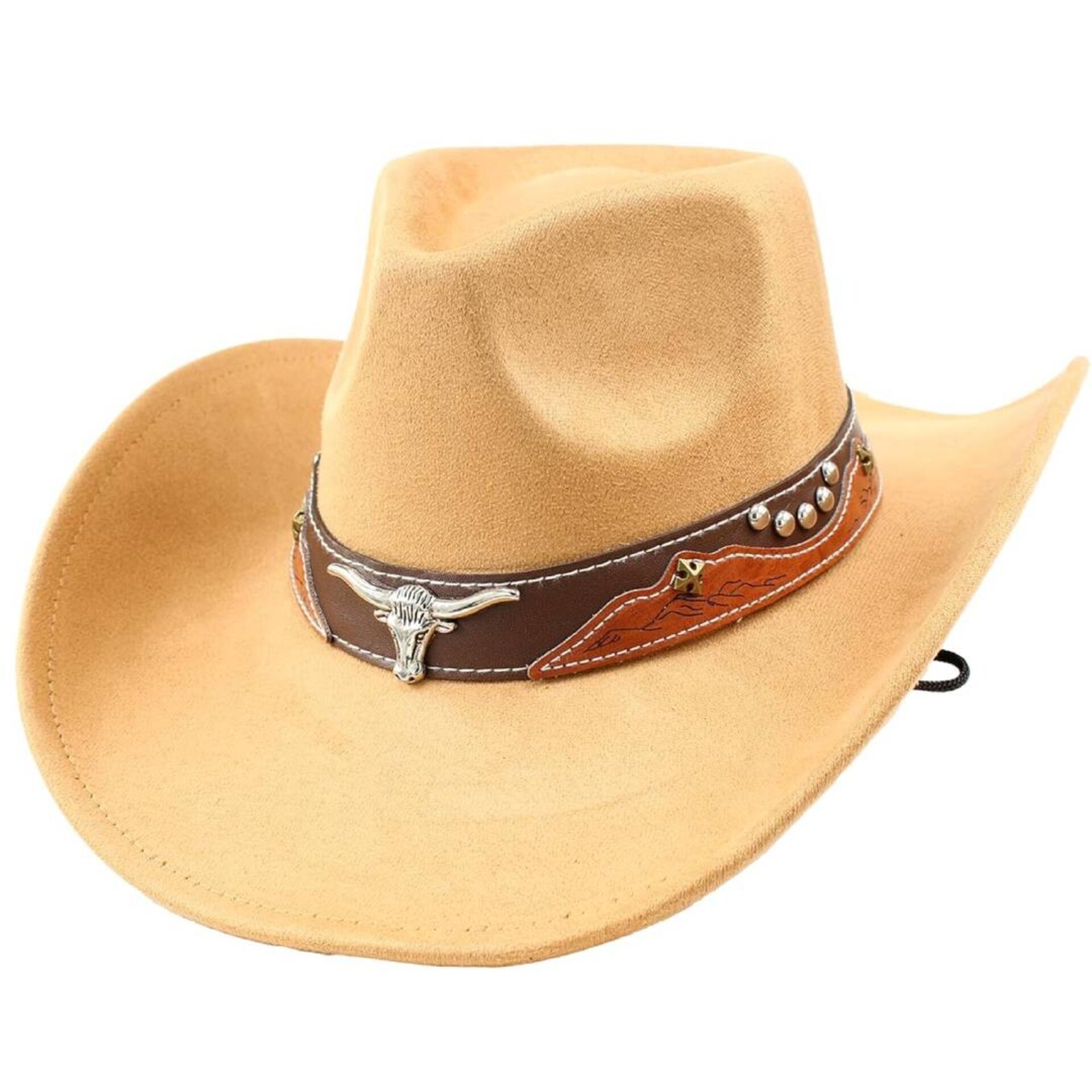 Sombrero Vaquero Fieltro Unisex Western Cowboy Adulto con Banda Beige Talla M/L - 1