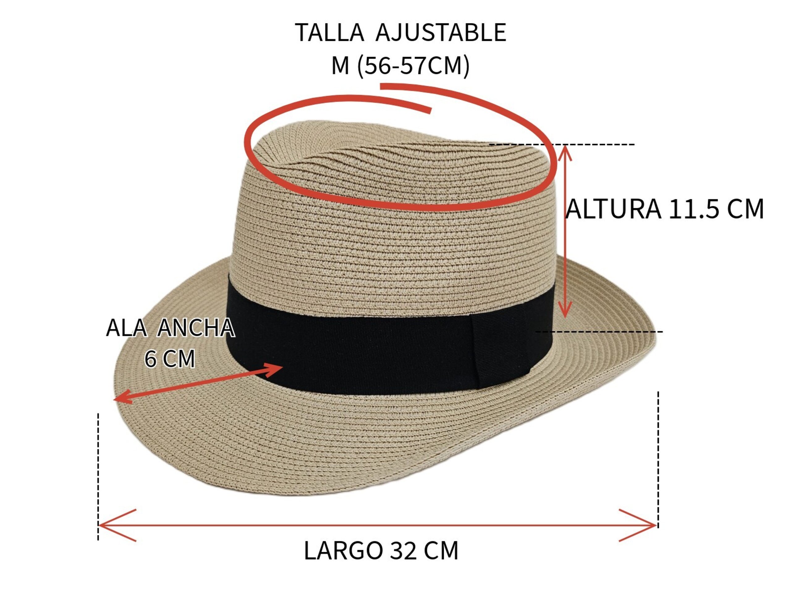 Sombrero paja Fedora Estilo Borsalino ala ancha Beige Adulto Talla Ajustable - 7