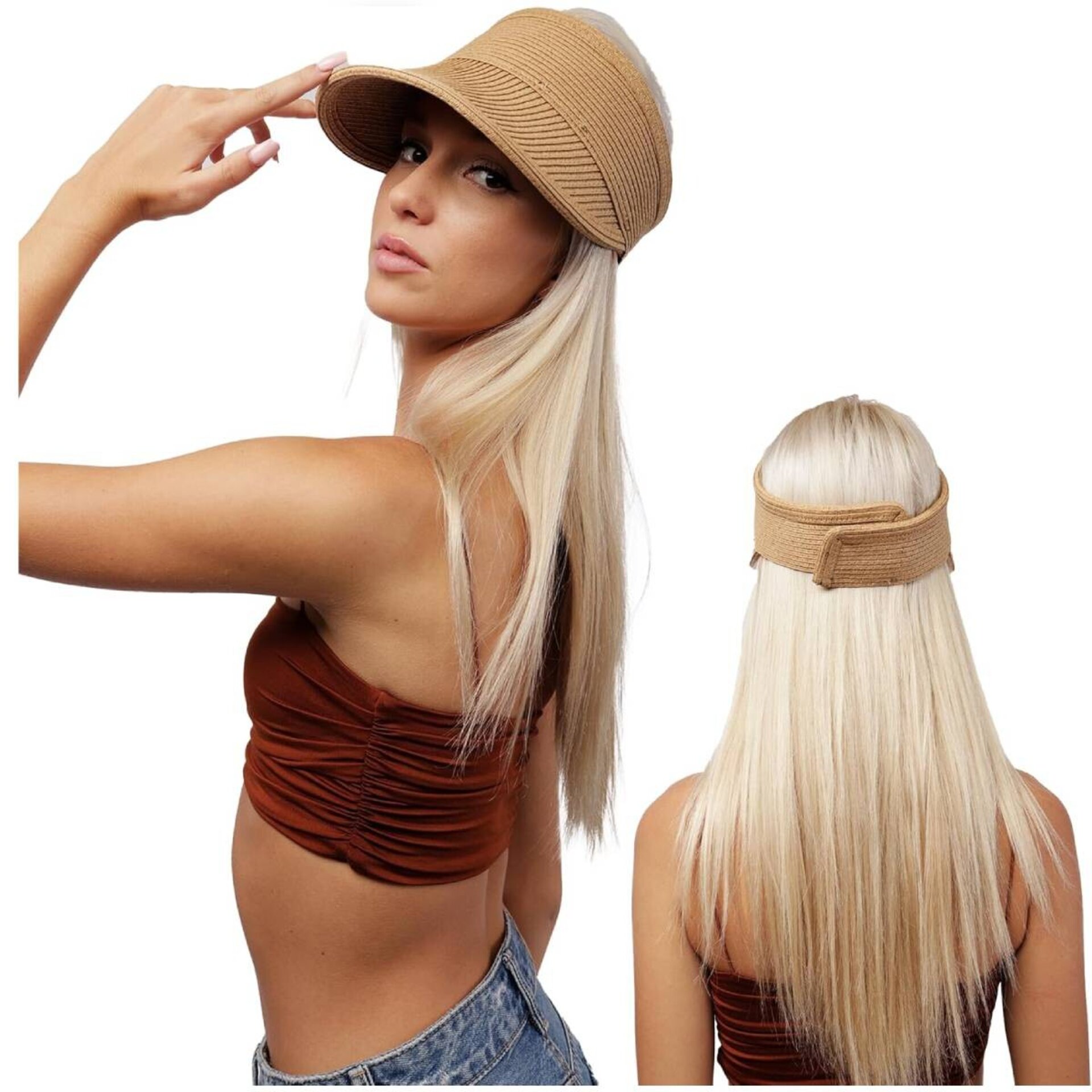 Sombrero para Mujer Pamela de Verano Visera con ala ancha Gorra de paja Marrón - 2