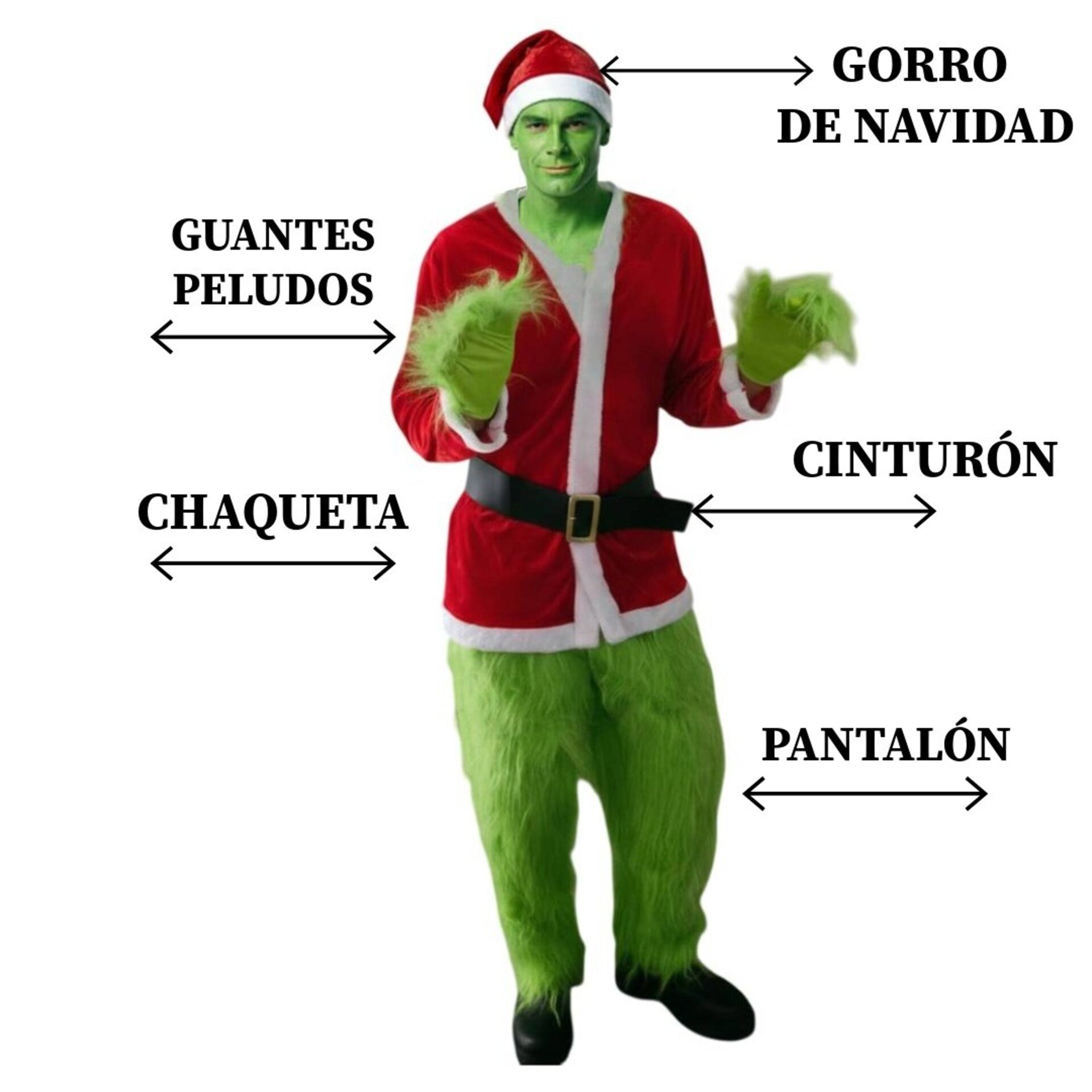 Disfraz el Grinch Adulto - Traje Peludo Verde Navideño - Fiesta Navidad - 7