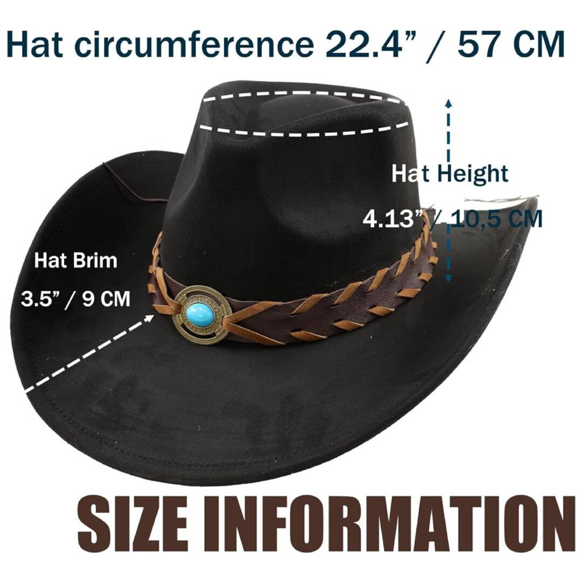 Sombrero Vaquero Cowboy Cowgirl Western Rodeo negro liso - 6