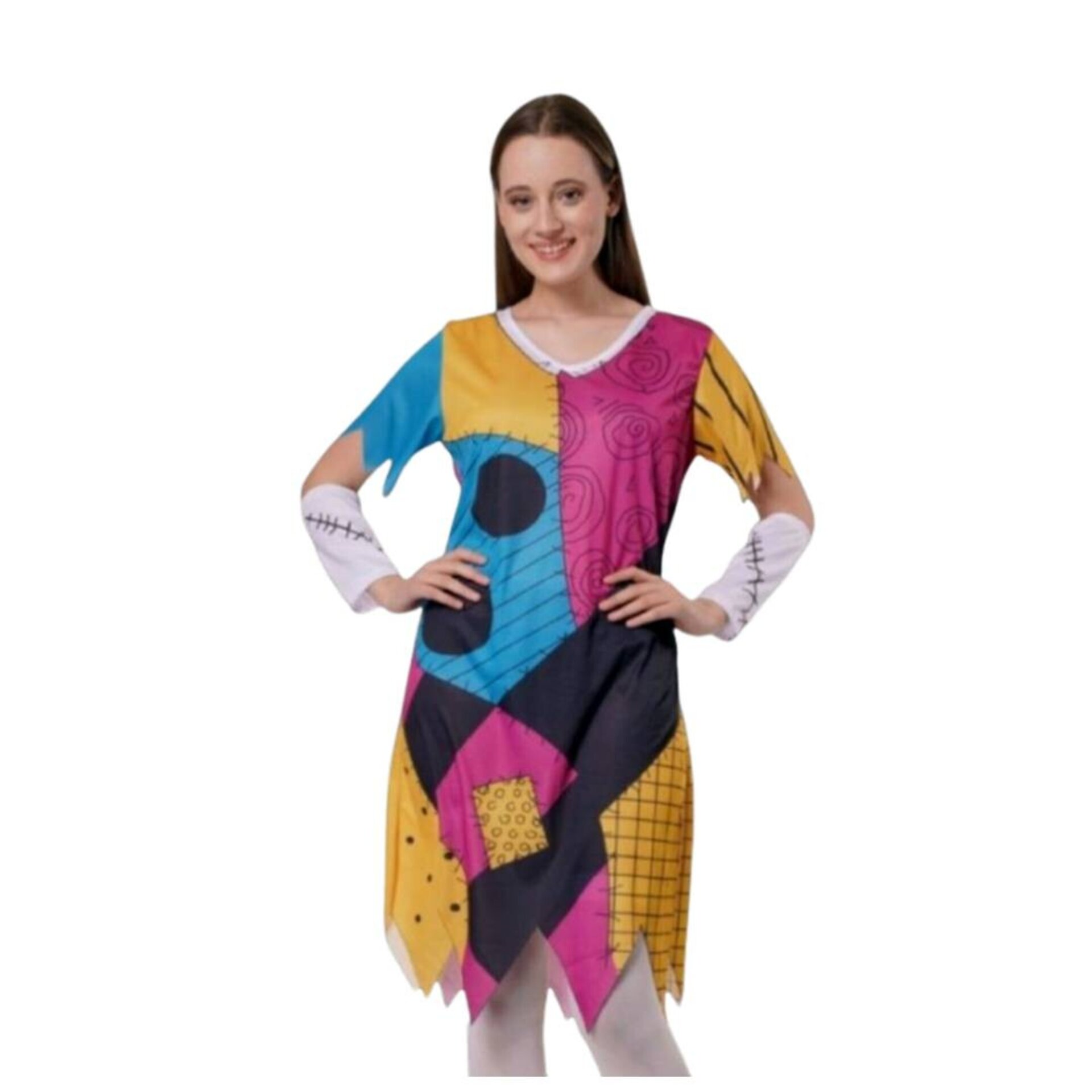 Disfraz Sally Muñeca Remendada Mujer Pesadilla Vestido Patchwork con Peluca Roja - 3