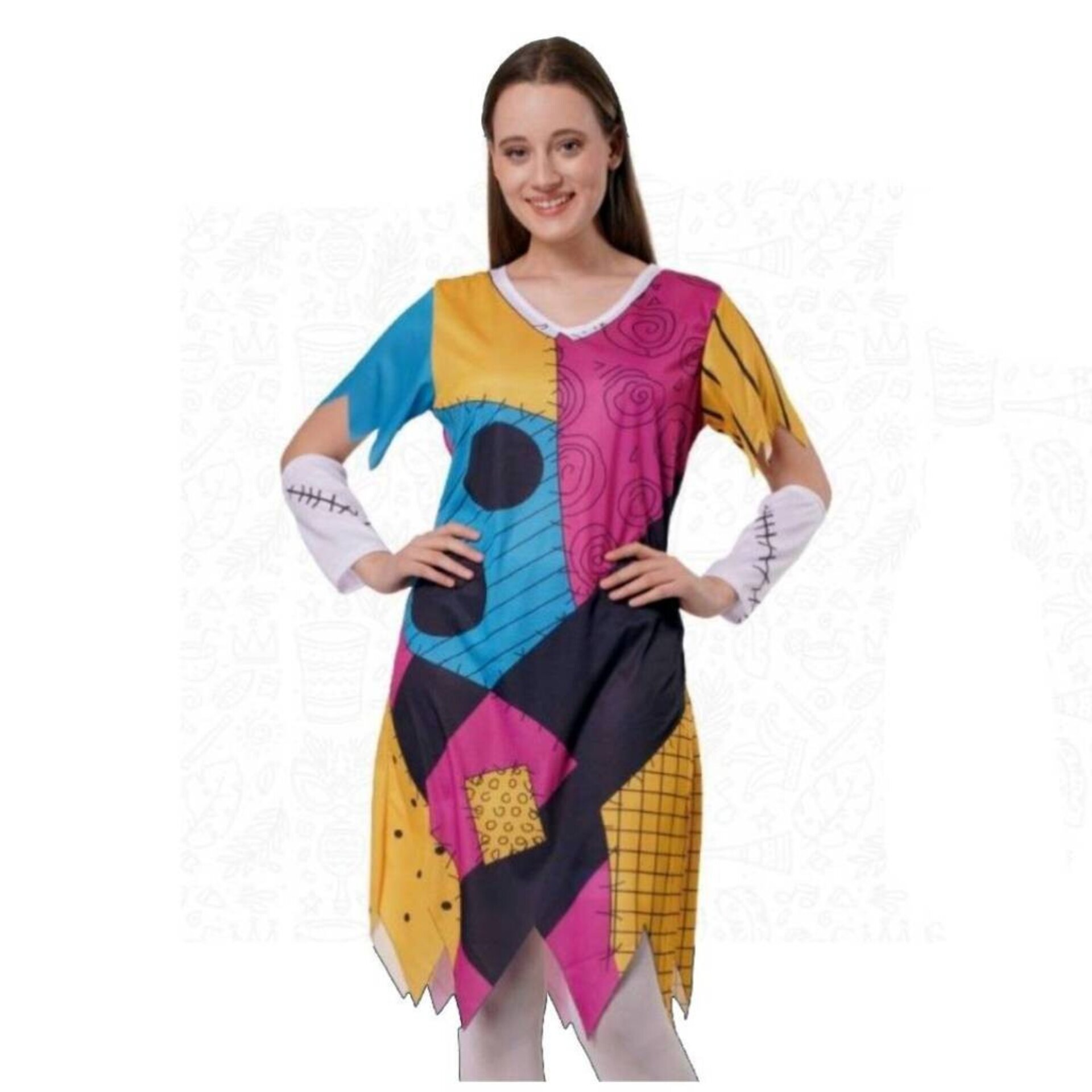 Disfraz Sally Muñeca Remendada Mujer Pesadilla Vestido Patchwork Terror - 1