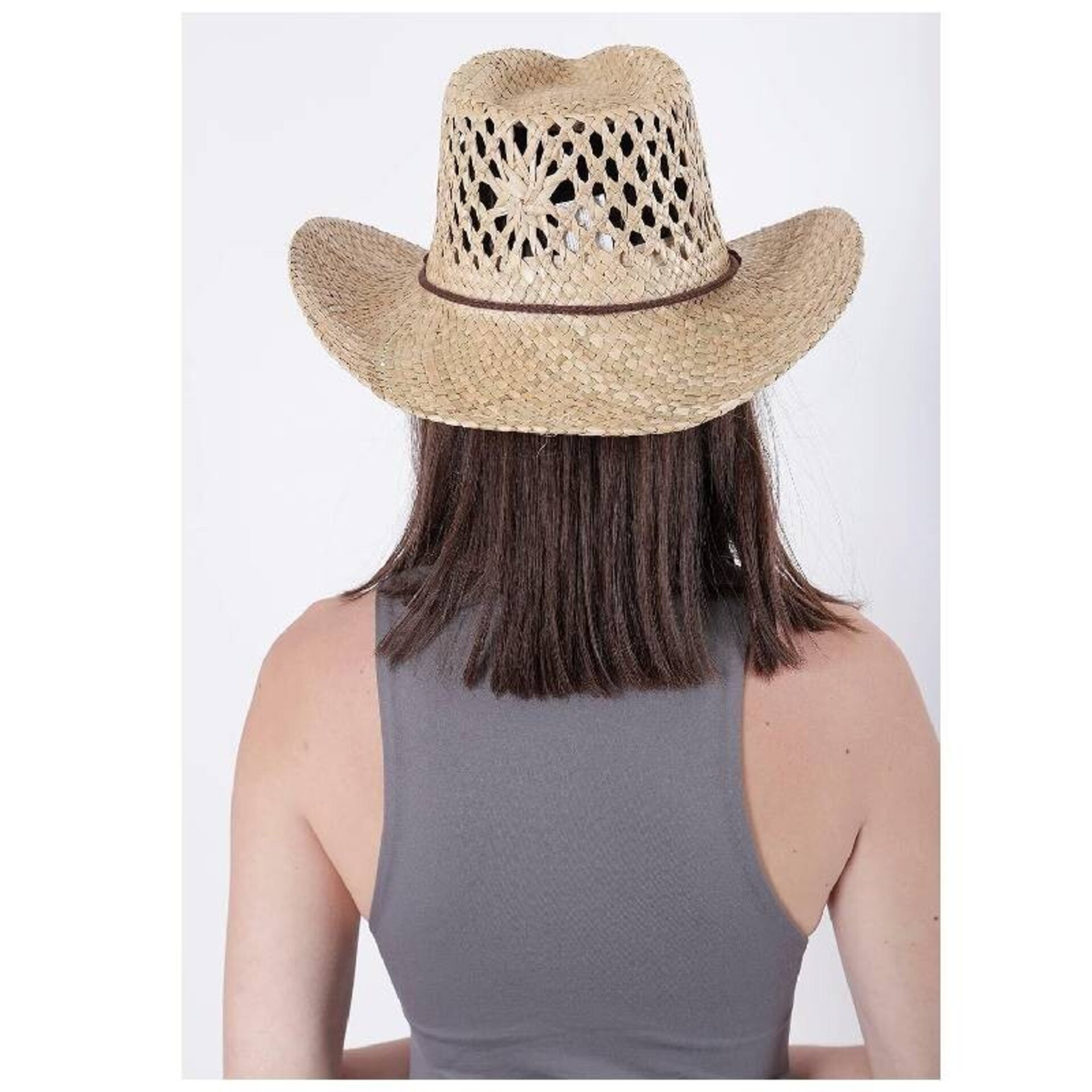 Sombrero de paja natural Cowboy ajustable Unisex para adulto Talla 57-58CM - 4