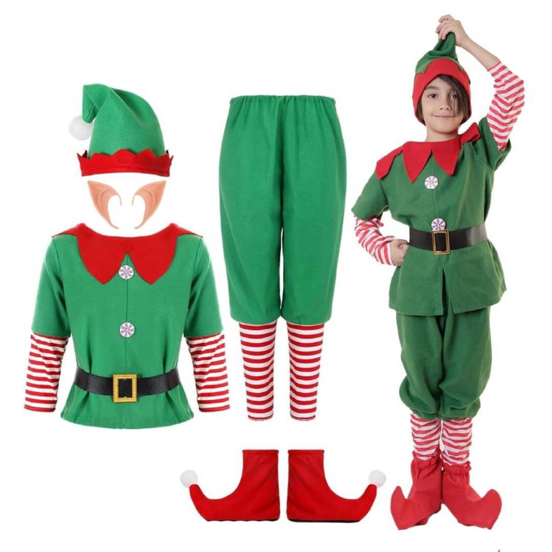Disfraz Elfo - Traje Duende Verde - Papa Noel - Regalos Niños 3 a 15 años - 8