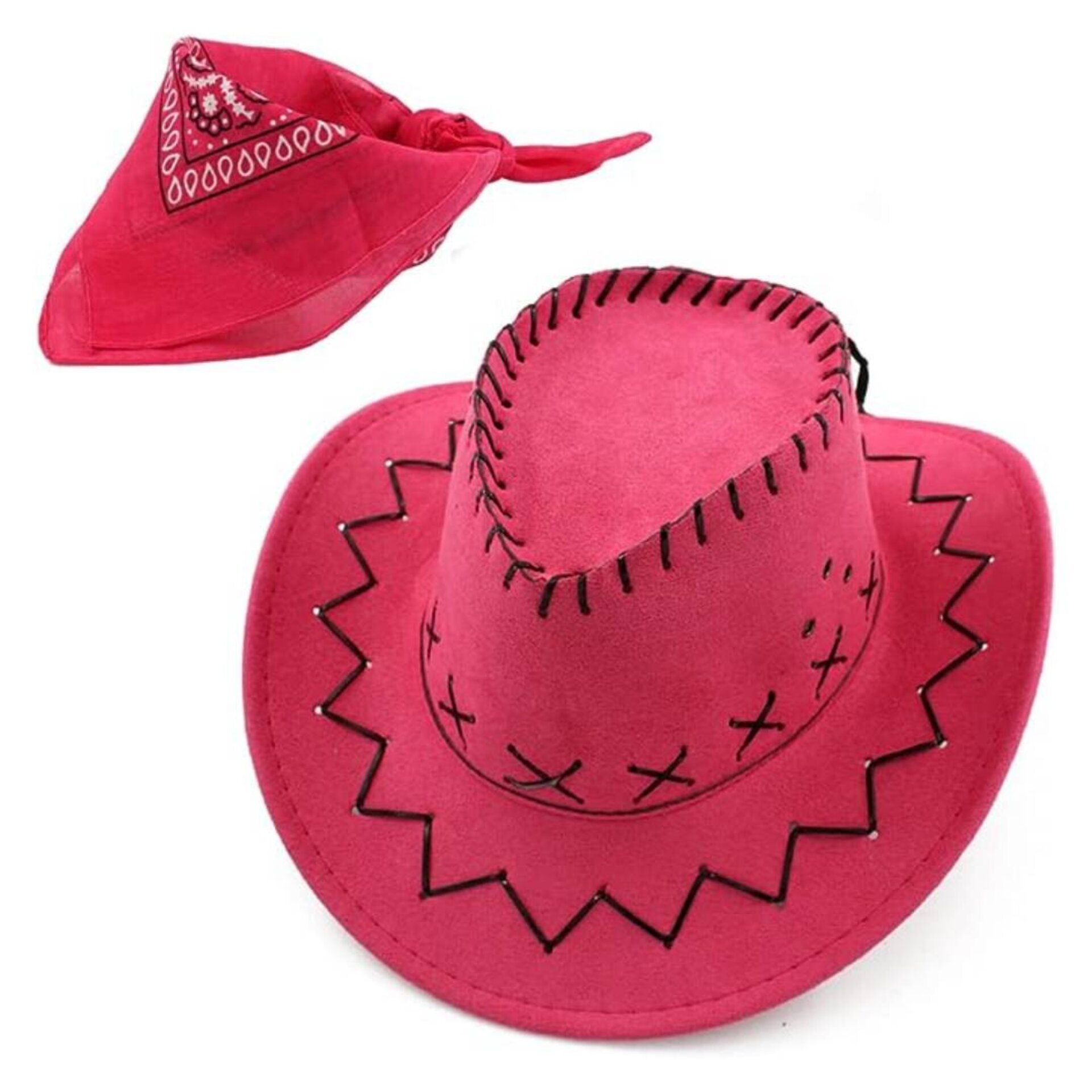 Sombrero Vaquero Cowboy Fucsia Niñas Con Pañuelo Western Estampado Bandana - 1